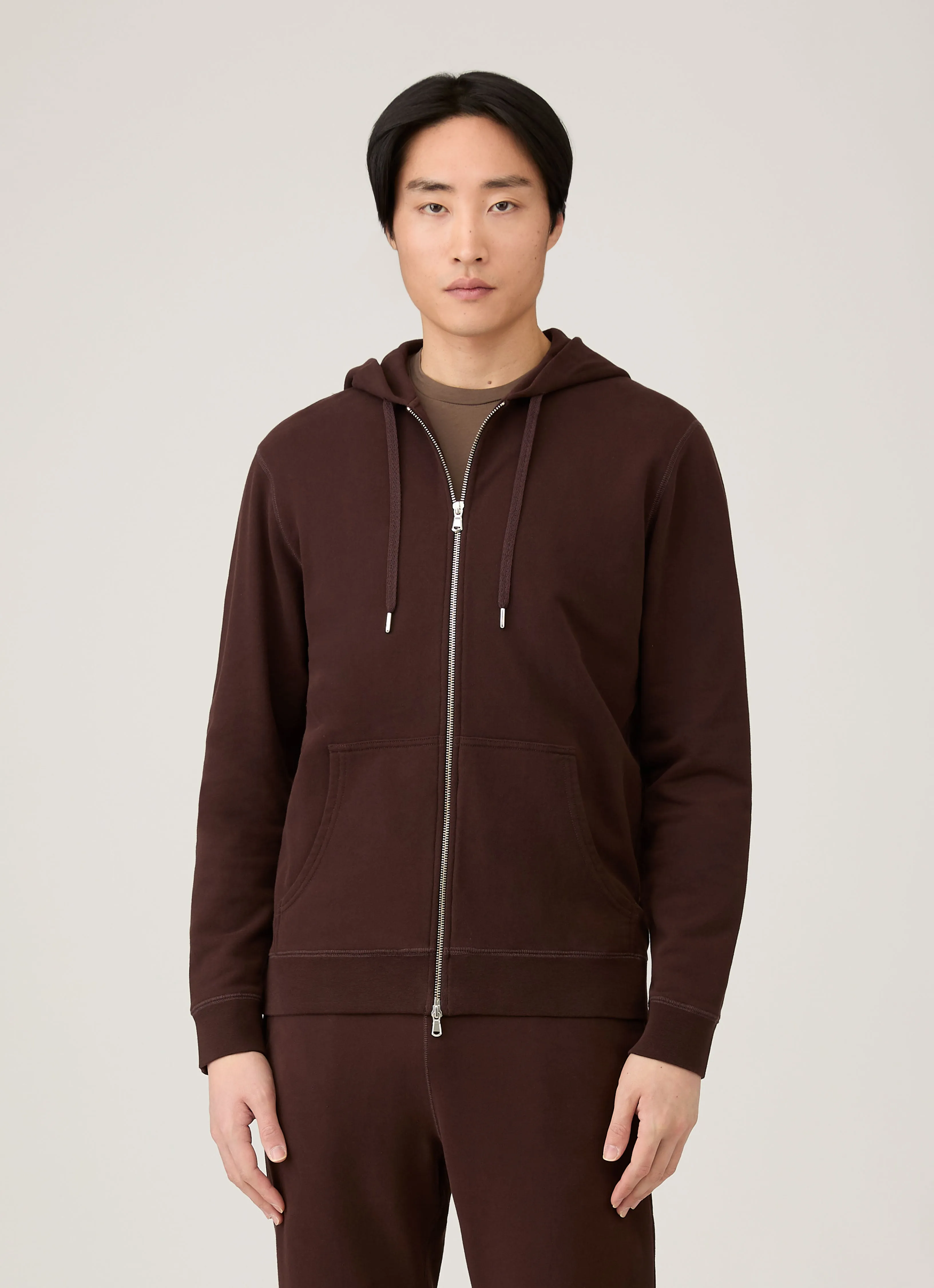 Men's Loopback Zip Hoodie in Truffle sold by Sunspel product image thumbnail 2