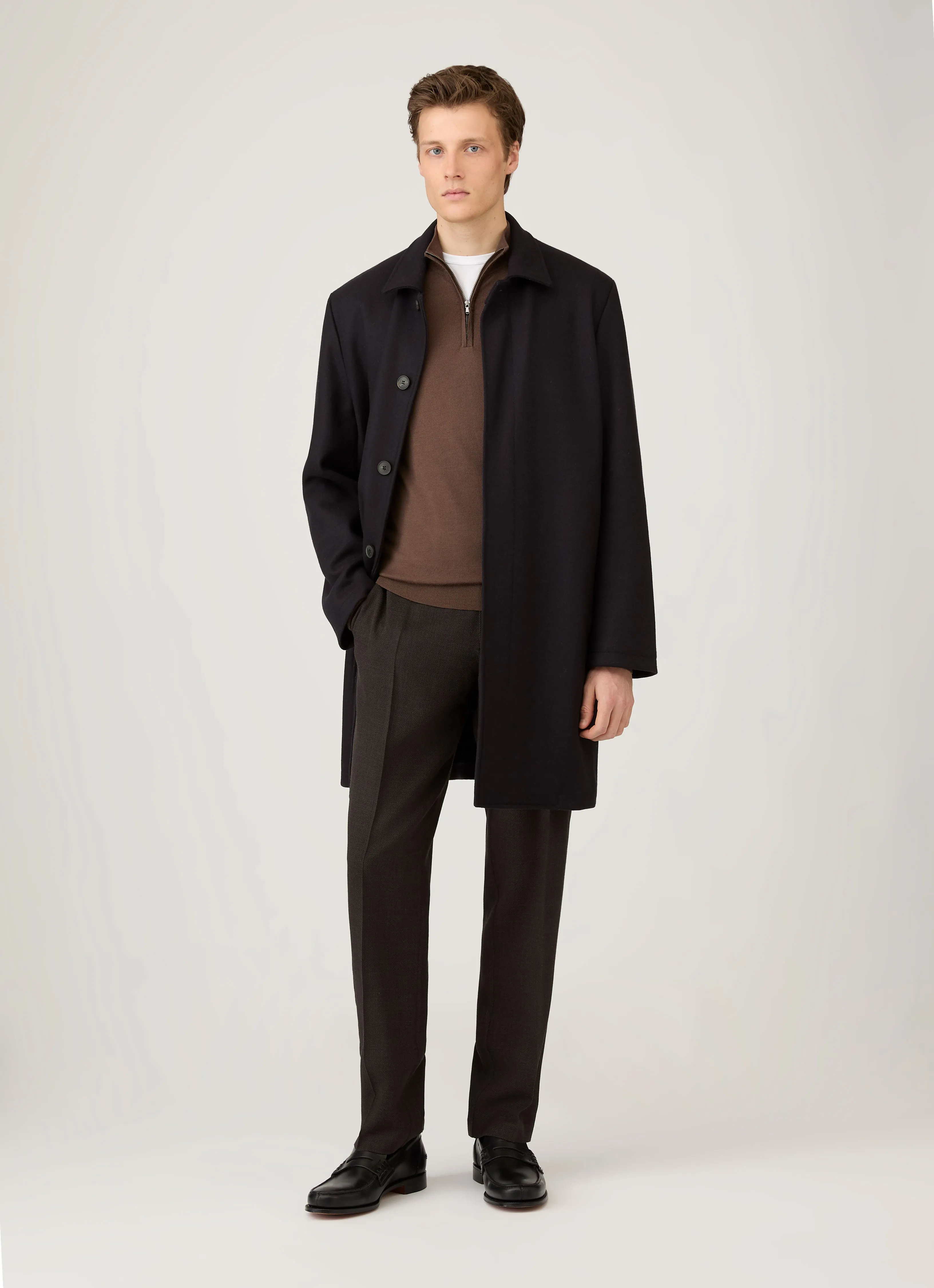 Men's Extra-Fine Merino Zip Neck in Bark sold by Sunspel product image thumbnail 3