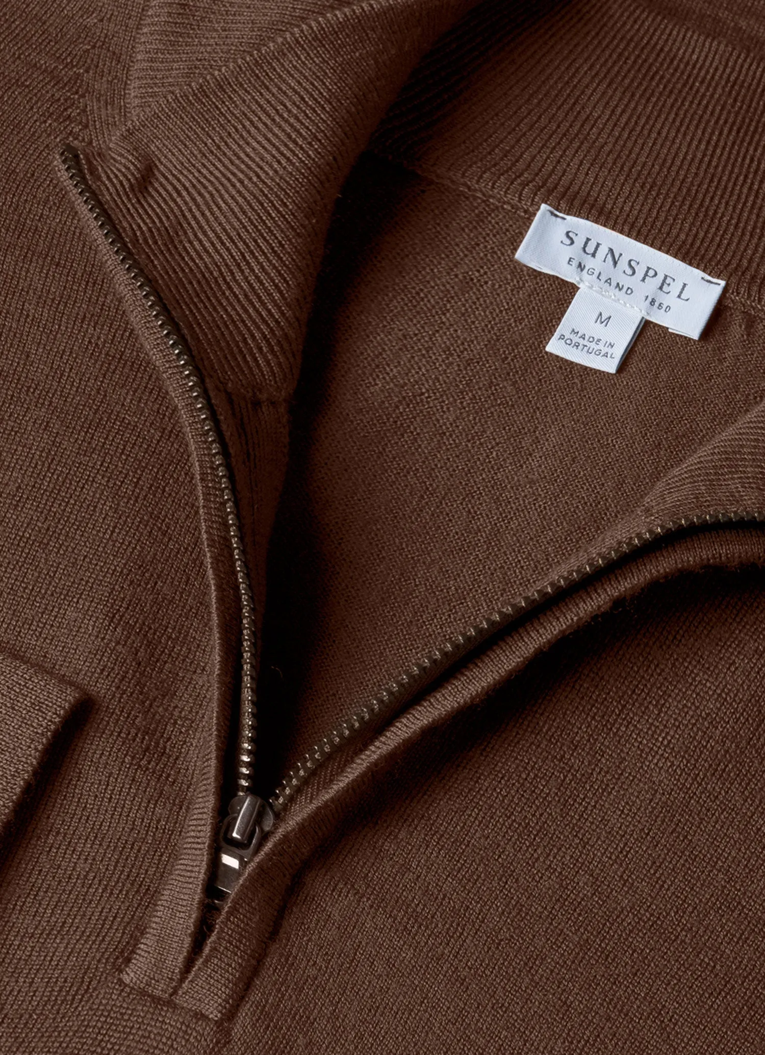 Men's Extra-Fine Merino Zip Neck in Bark sold by Sunspel product image thumbnail 4