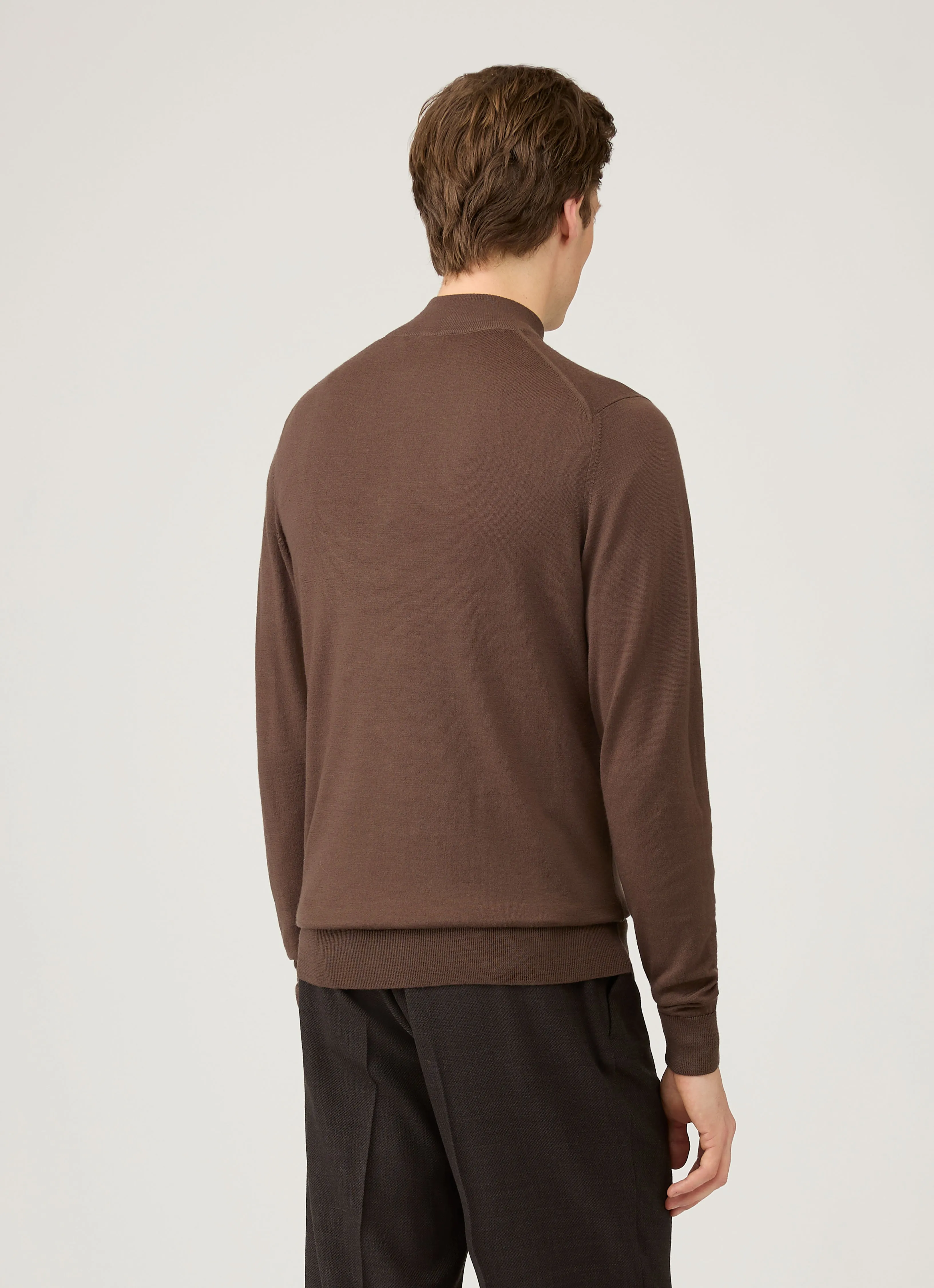 Men's Extra-Fine Merino Zip Neck in Bark sold by Sunspel product image thumbnail 5