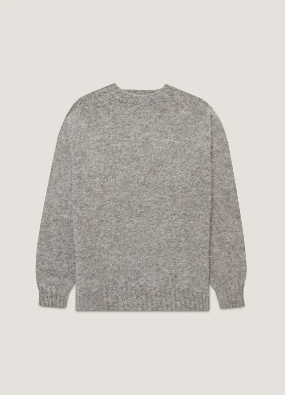 Men's Shetland Crew Neck Jumper in Mid Grey Melange sold by Sunspel