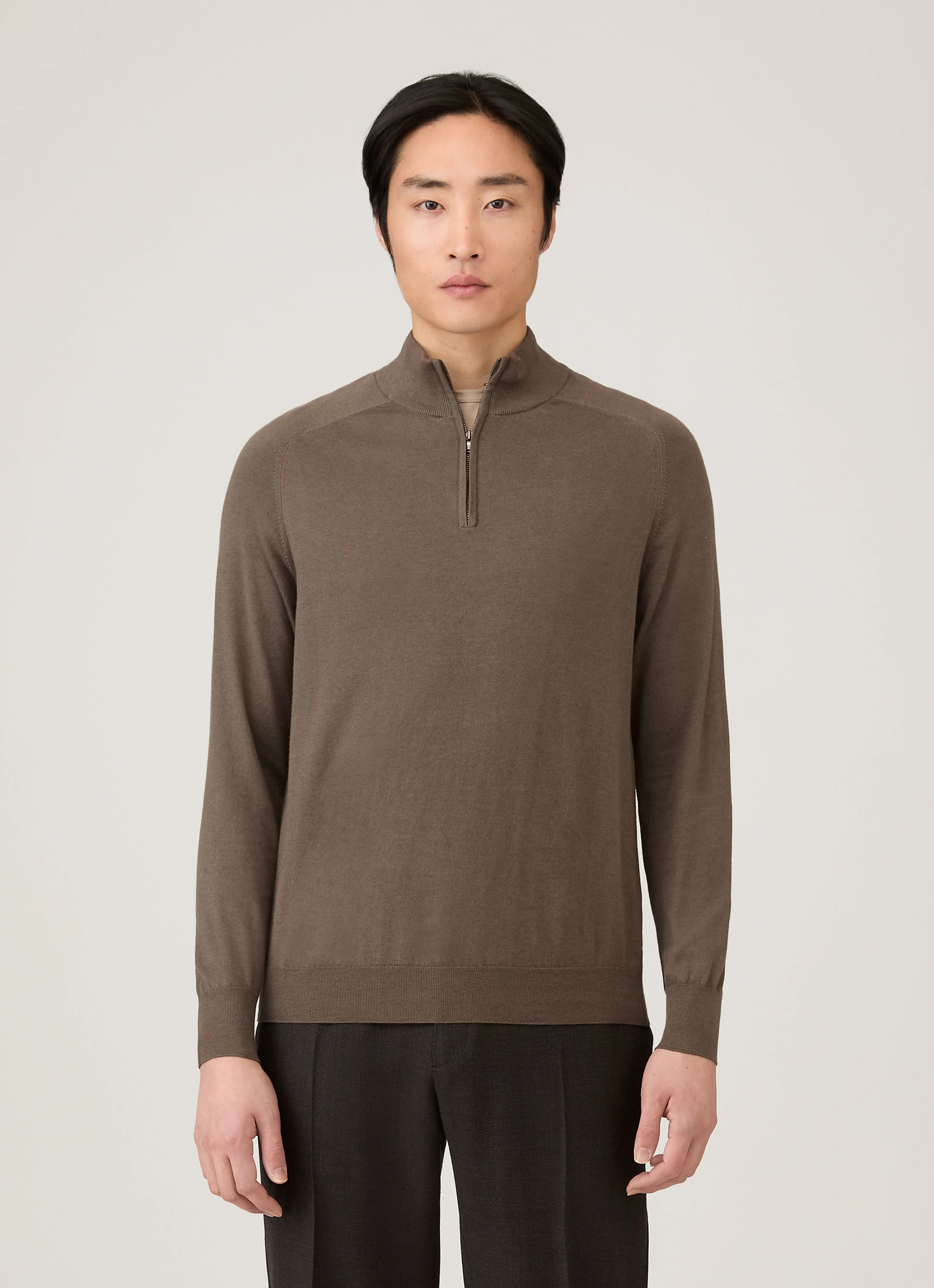 Men's Sea Island Cashmere Half Zip in Bark sold by Sunspel product image thumbnail 2
