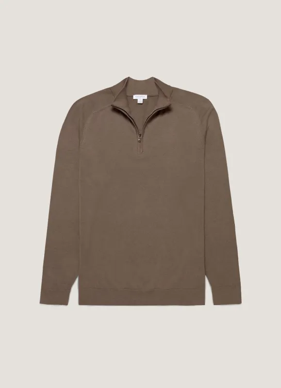Men's Sea Island Cashmere Half Zip in Bark sold by Sunspel