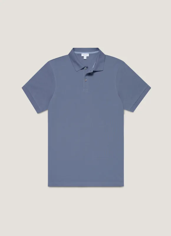 Men's Piqué Polo Shirt in Selvedge Blue sold by Sunspel