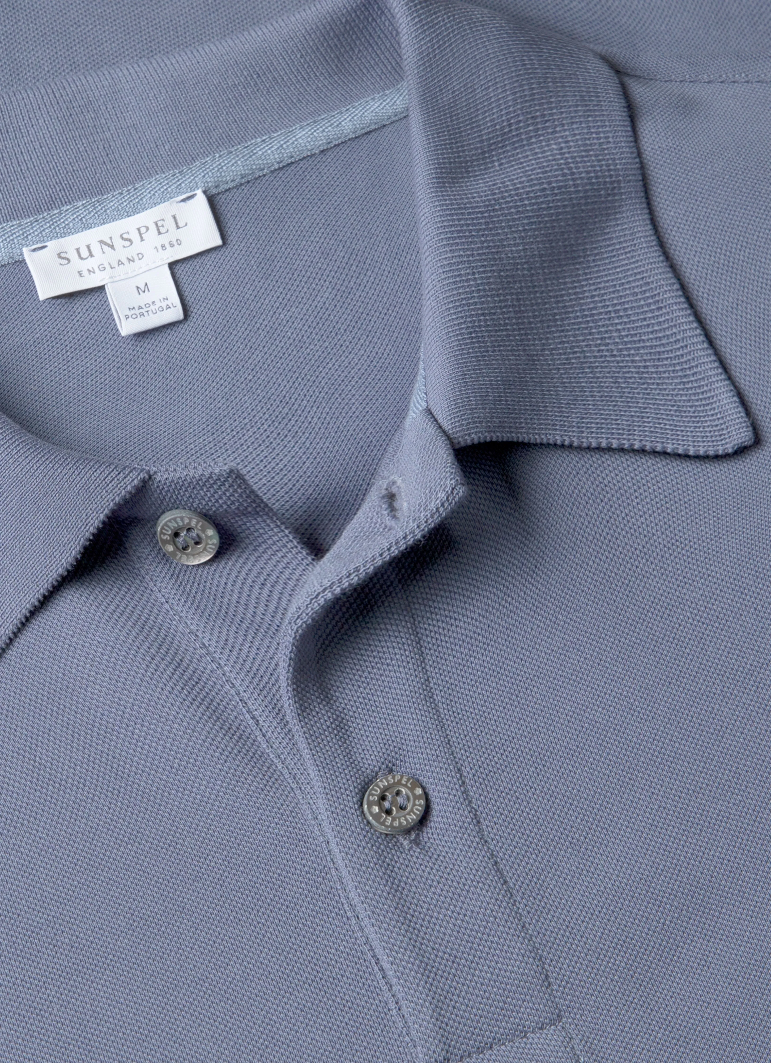 Men's Piqué Polo Shirt in Selvedge Blue sold by Sunspel product image thumbnail 4