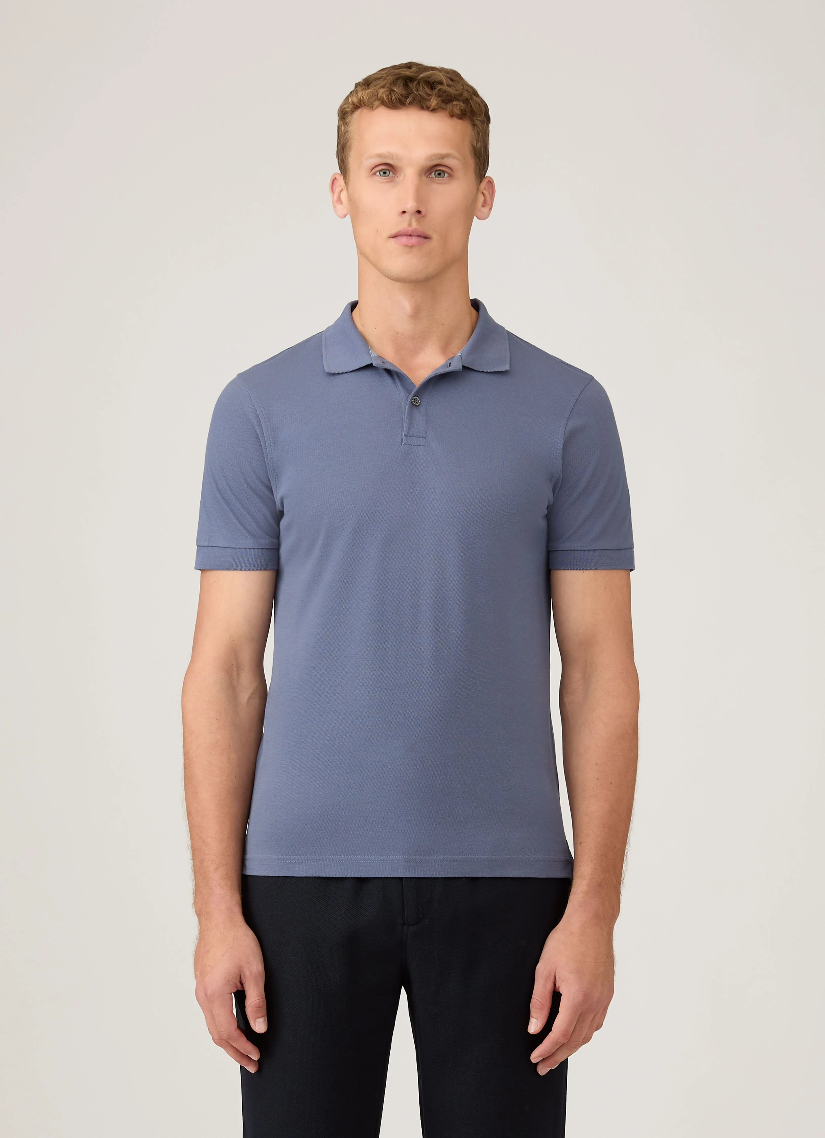 Men's Piqué Polo Shirt in Selvedge Blue sold by Sunspel product image thumbnail 2