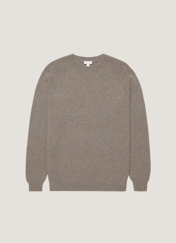 Men's Lambswool Crew Neck Jumper in Bark sold by Sunspel