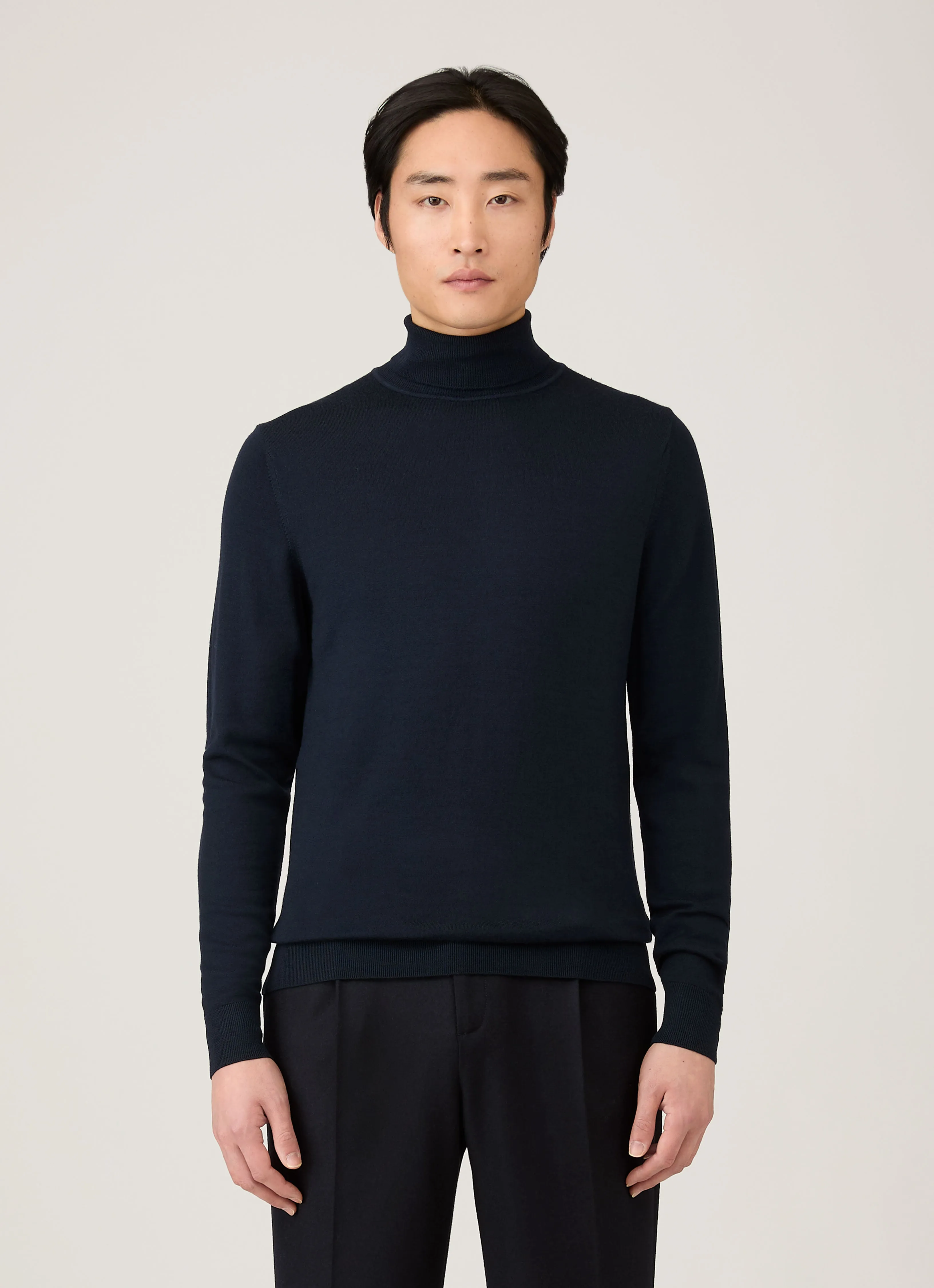 Men's Extra-Fine Merino Roll Neck Jumper in Navy sold by Sunspel product image thumbnail 2