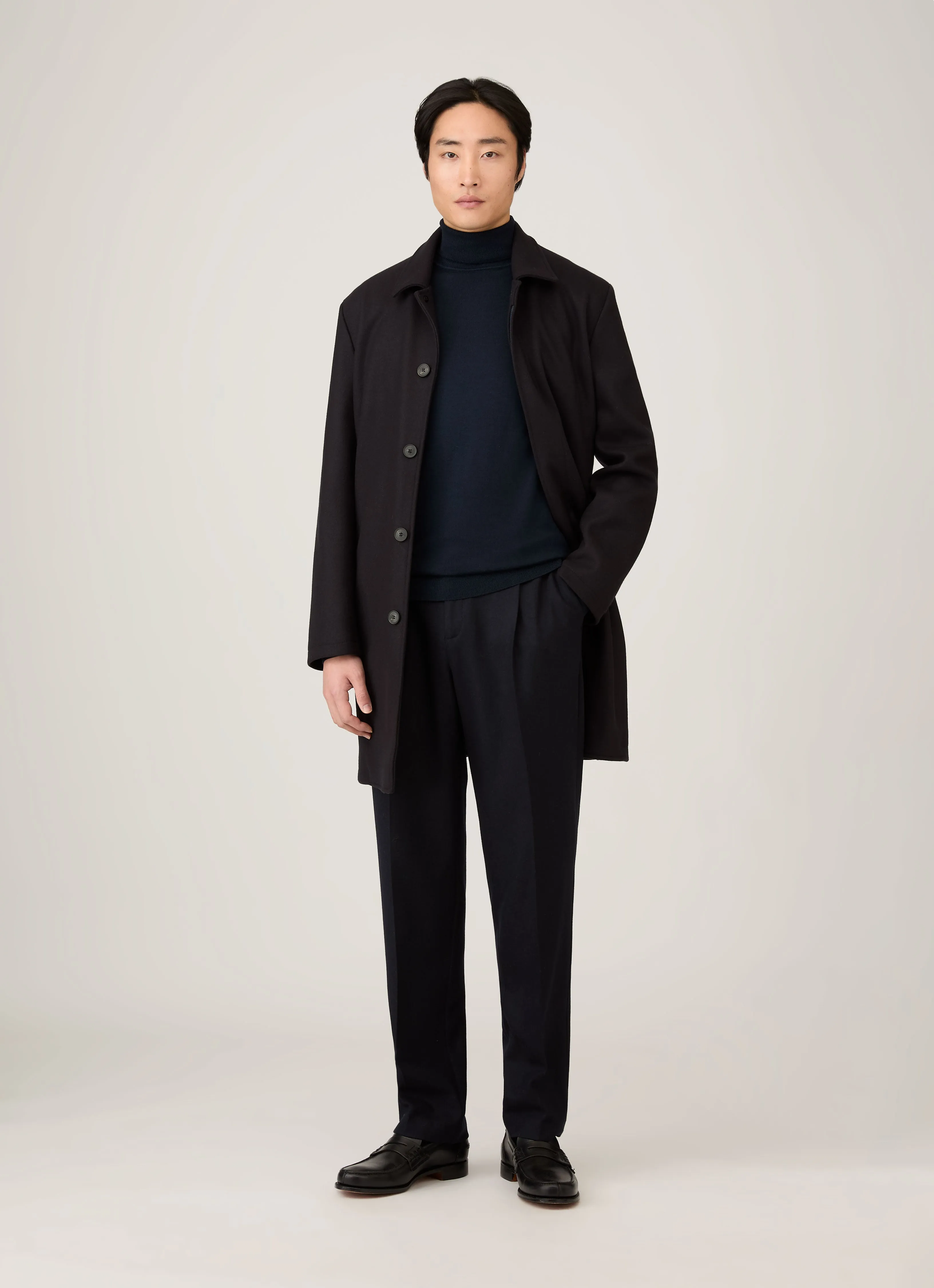 Men's Extra-Fine Merino Roll Neck Jumper in Navy sold by Sunspel product image thumbnail 3