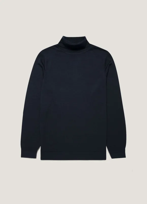 Men's Extra-Fine Merino Roll Neck in Navy sold by Sunspel