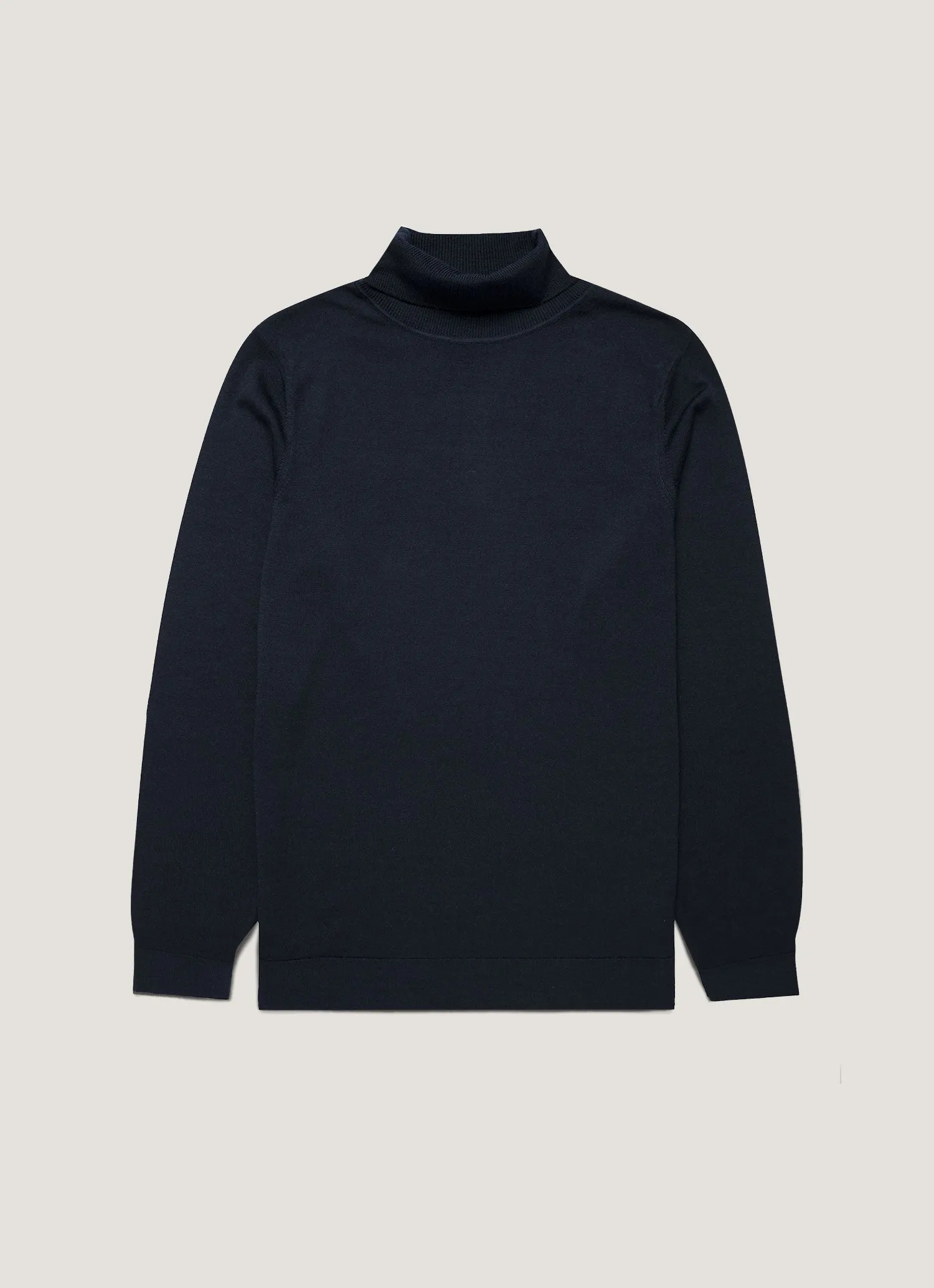 Men's Extra-Fine Merino Roll Neck Jumper in Navy sold by Sunspel