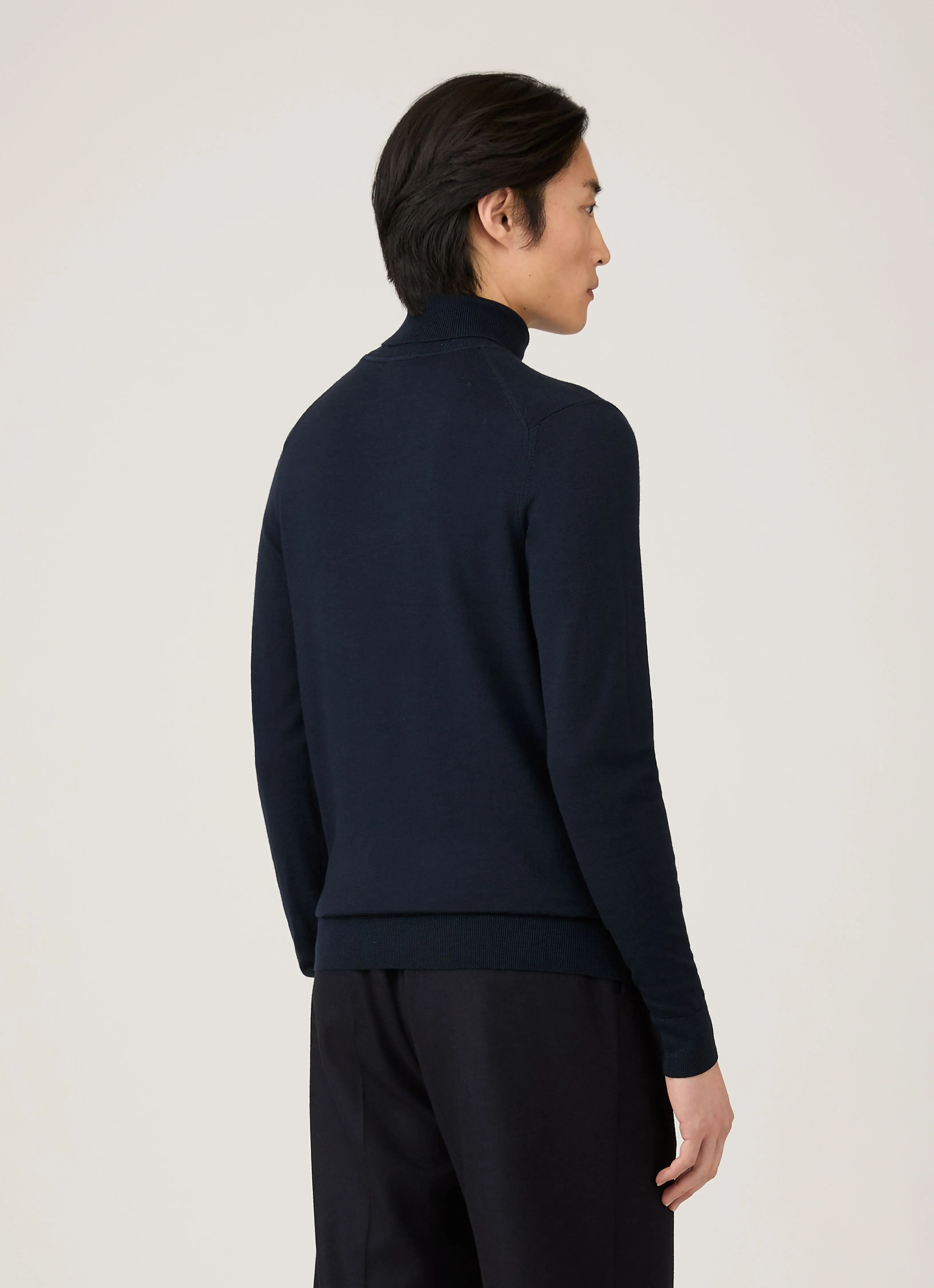 Men's Extra-Fine Merino Roll Neck Jumper in Navy sold by Sunspel product image thumbnail 5
