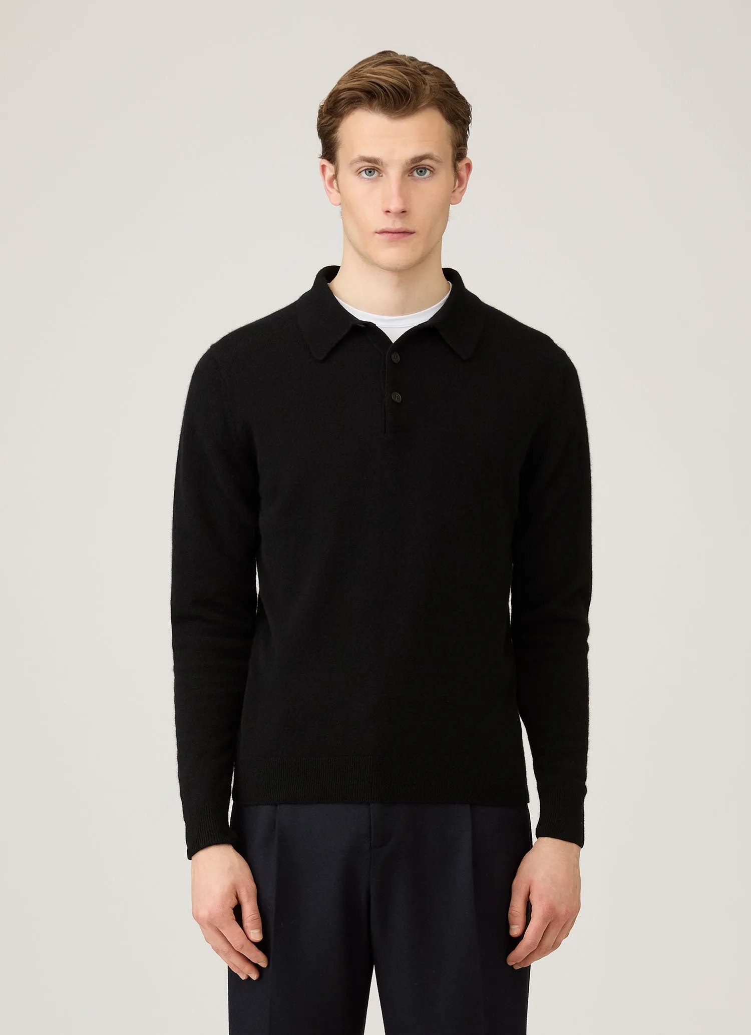 Men's Cashmere Polo Shirt in Black sold by Sunspel product image thumbnail 2