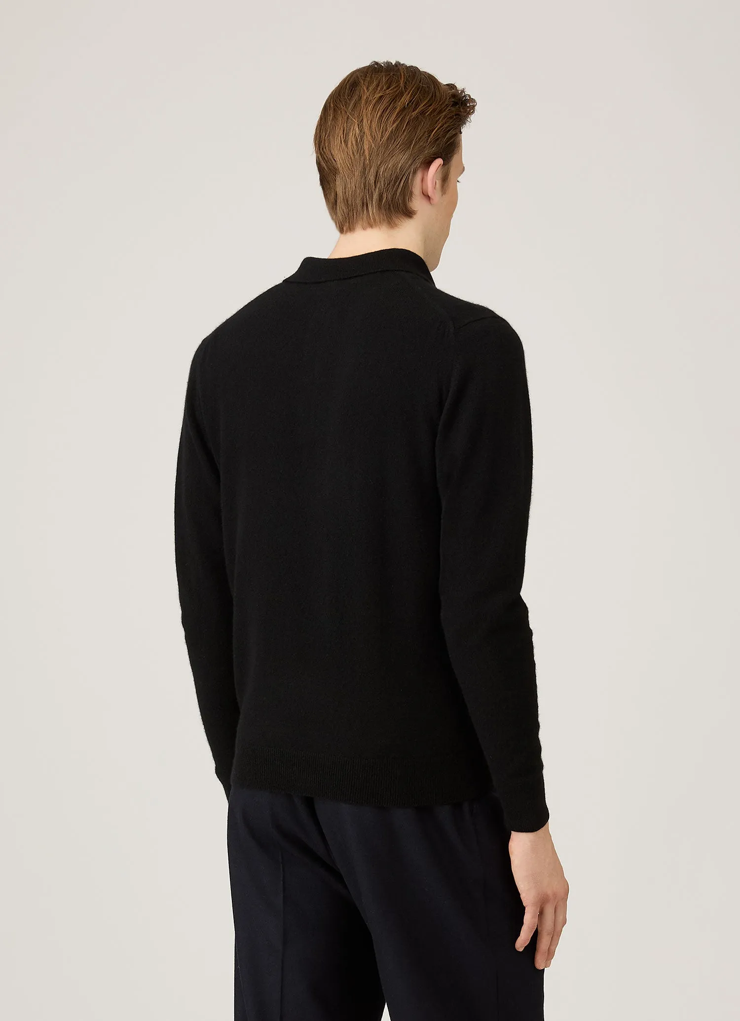 Men's Cashmere Polo Shirt in Black sold by Sunspel product image thumbnail 5
