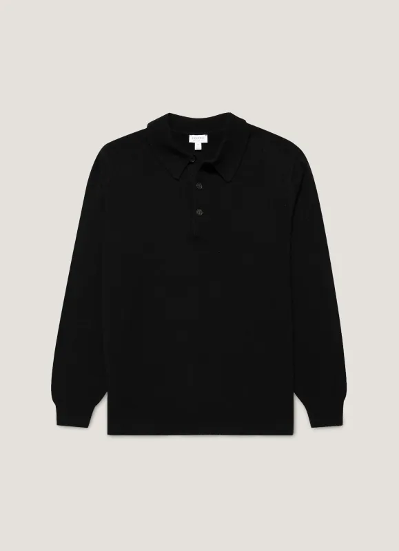 Men's Cashmere Polo Shirt in Black sold by Sunspel