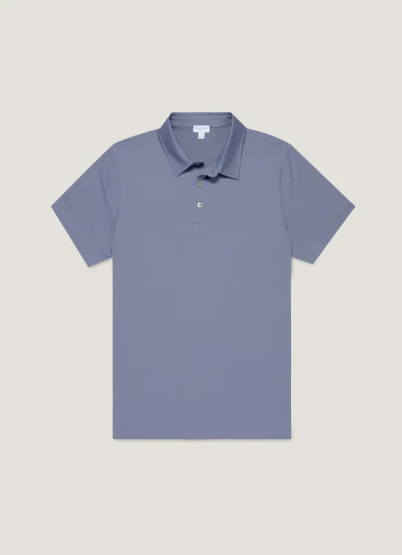 Men's Classic Jersey Polo Shirt in Selvedge Blue sold by Sunspel