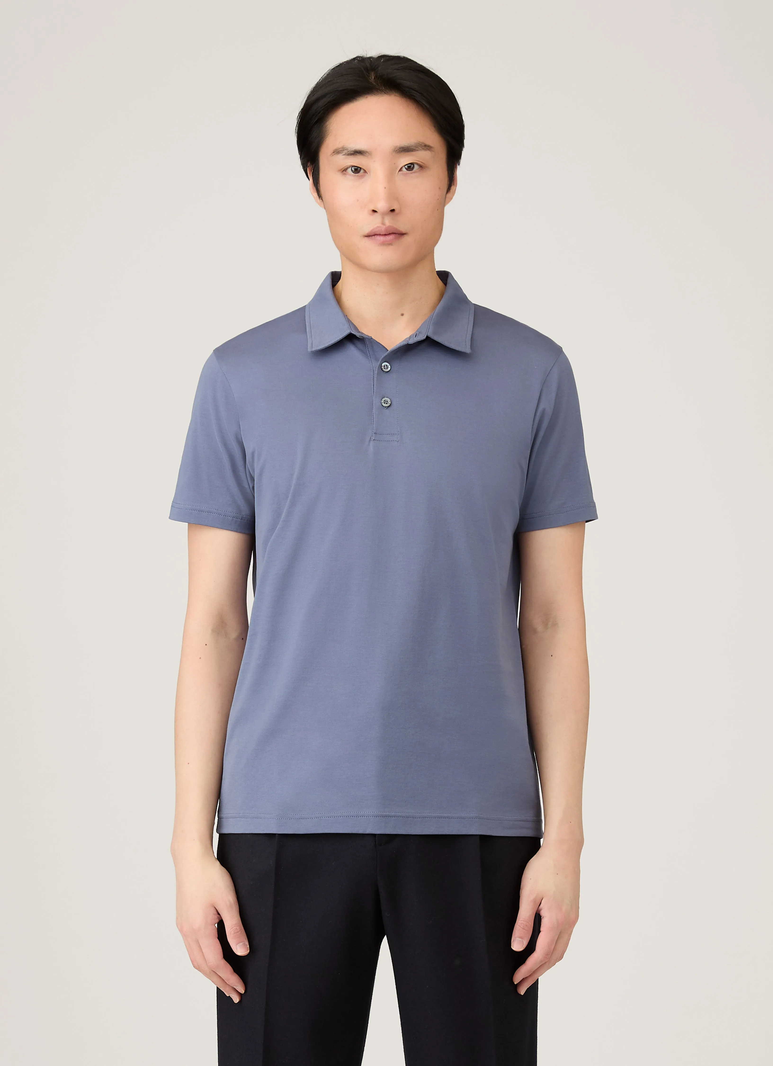 Men's Classic Jersey Polo Shirt in Selvedge Blue sold by Sunspel product image thumbnail 2