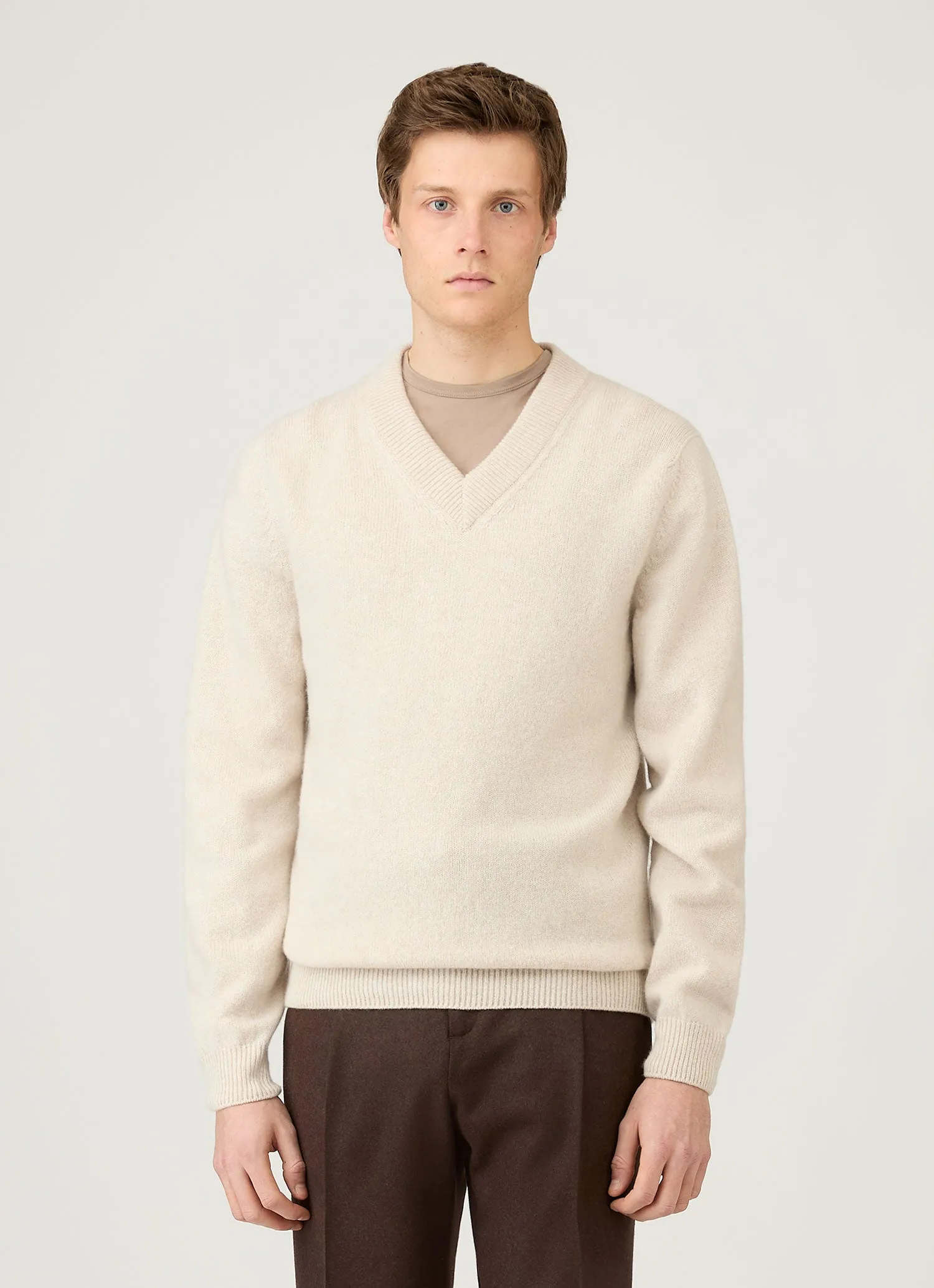 Men's Lambswool V-neck Jumper in Oatmeal Melange sold by Sunspel product image thumbnail 2