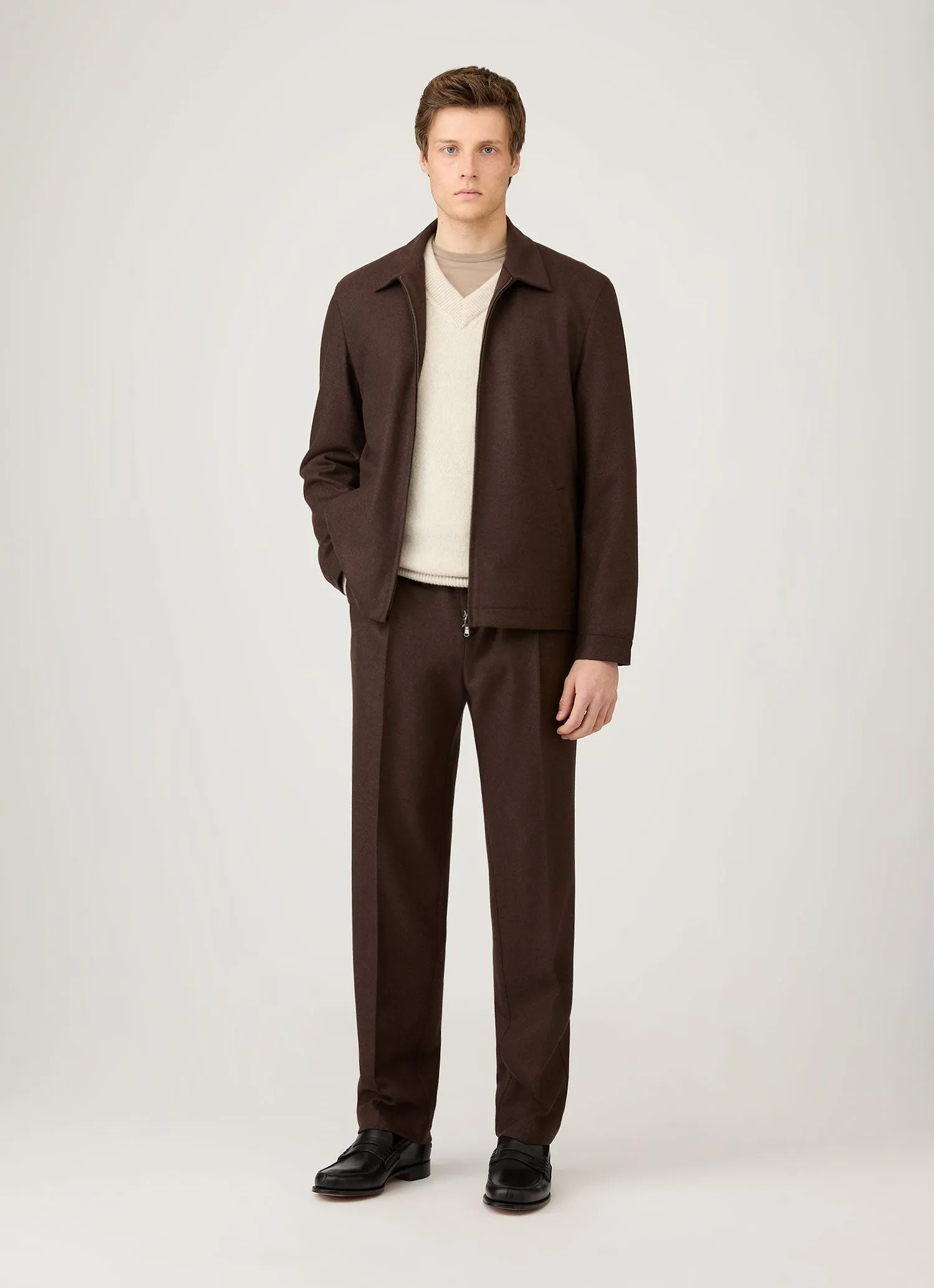 Men's Lambswool V-neck Jumper in Oatmeal Melange sold by Sunspel product image thumbnail 3