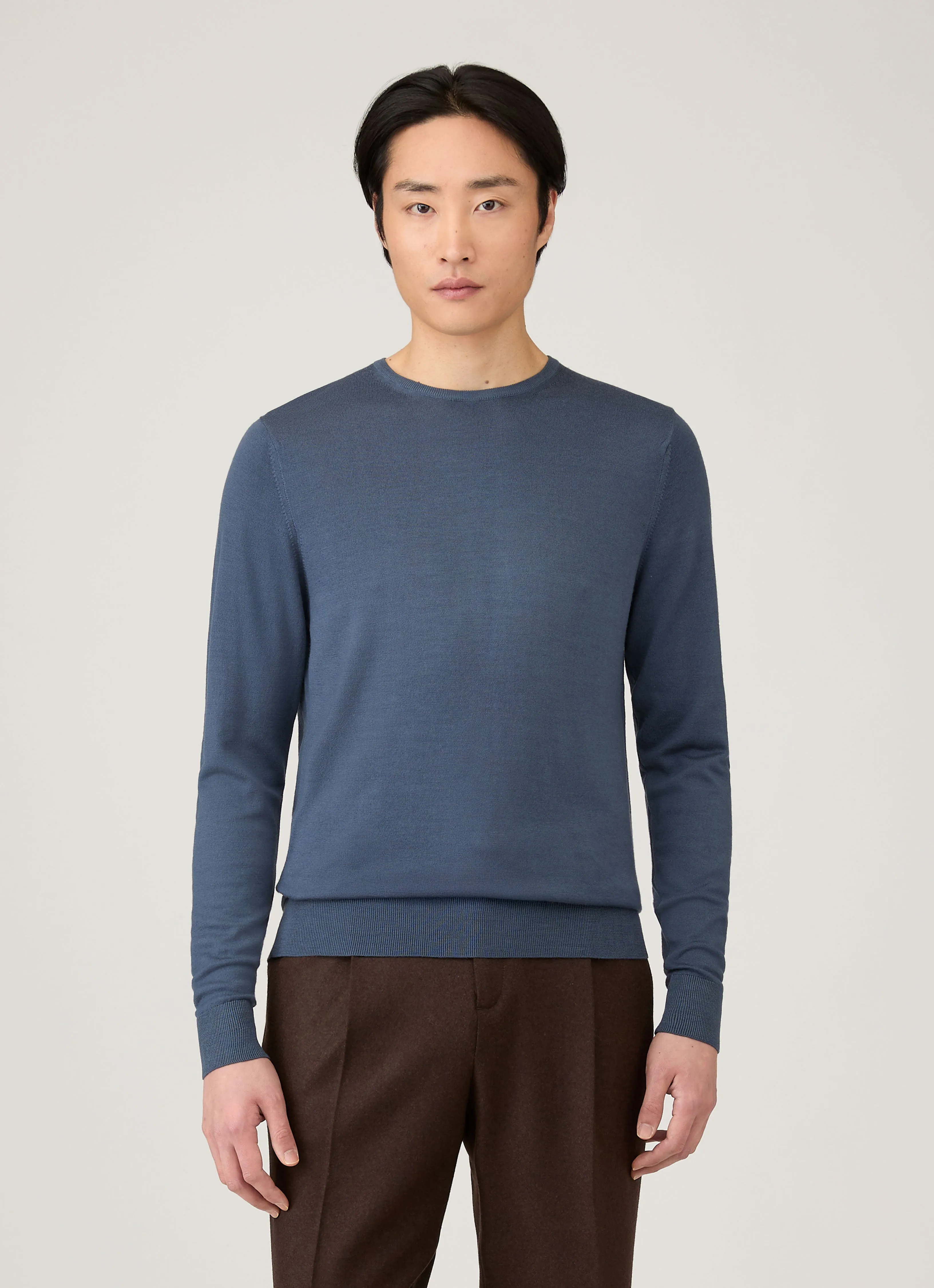 Men's Extra-Fine Merino Crew Neck in Slate Blue sold by Sunspel product image thumbnail 2
