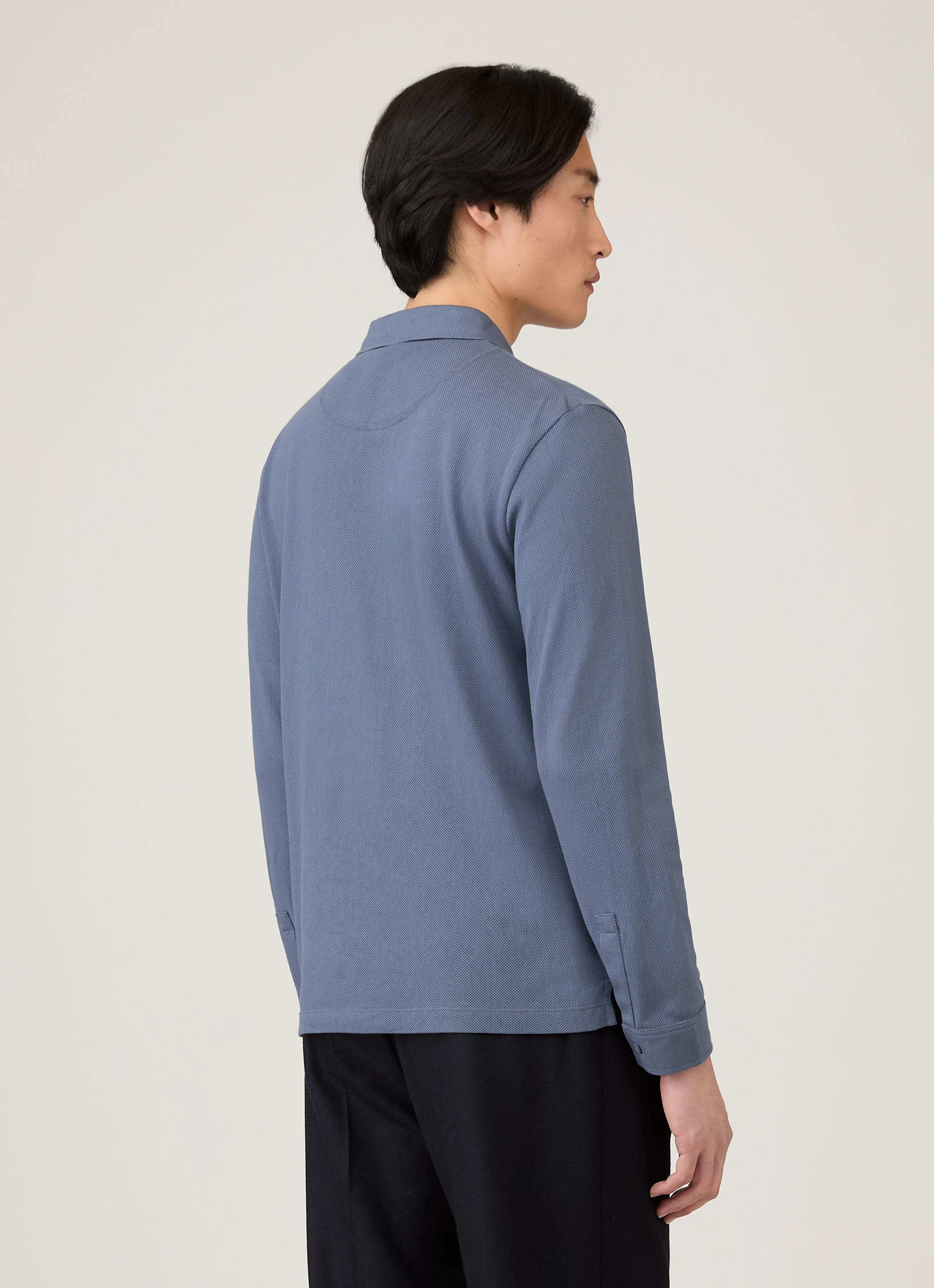 Men's Long Sleeve Riviera Polo Shirt in Selvedge Blue sold by Sunspel product image thumbnail 5