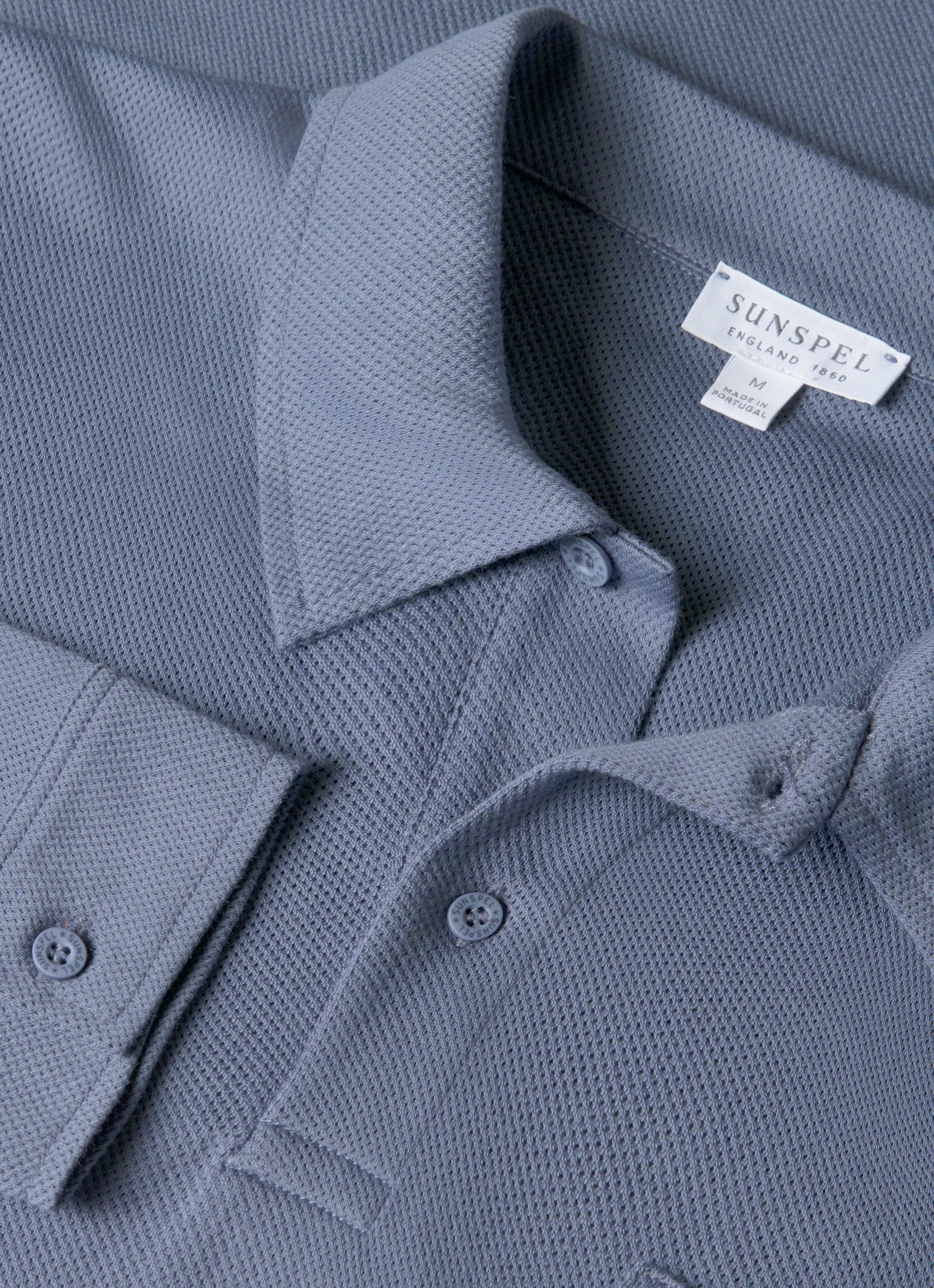 Men's Long Sleeve Riviera Polo Shirt in Selvedge Blue sold by Sunspel product image thumbnail 4