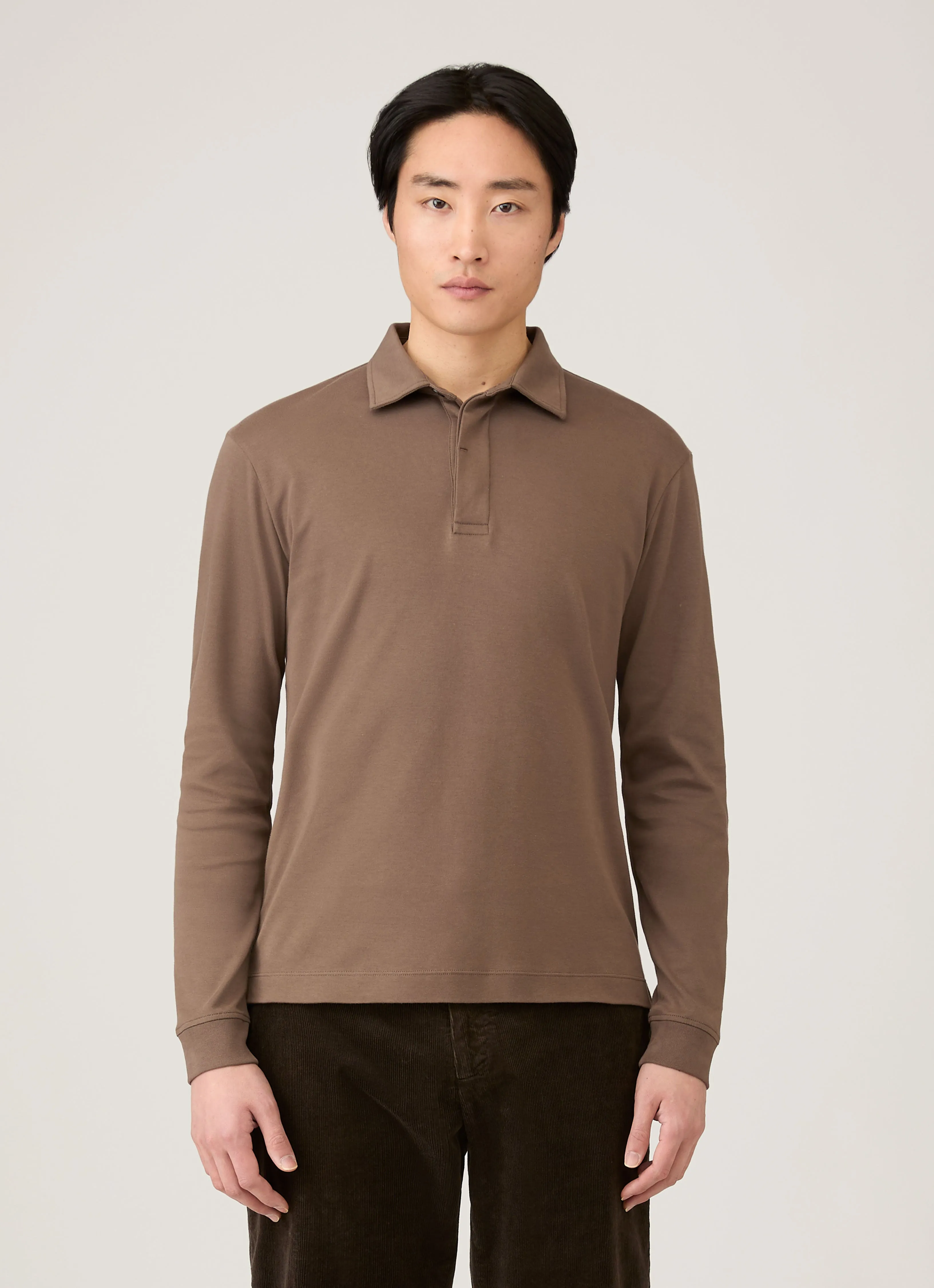 Men's Heavyweight Rugby Polo Shirt in Bark sold by Sunspel product image thumbnail 2