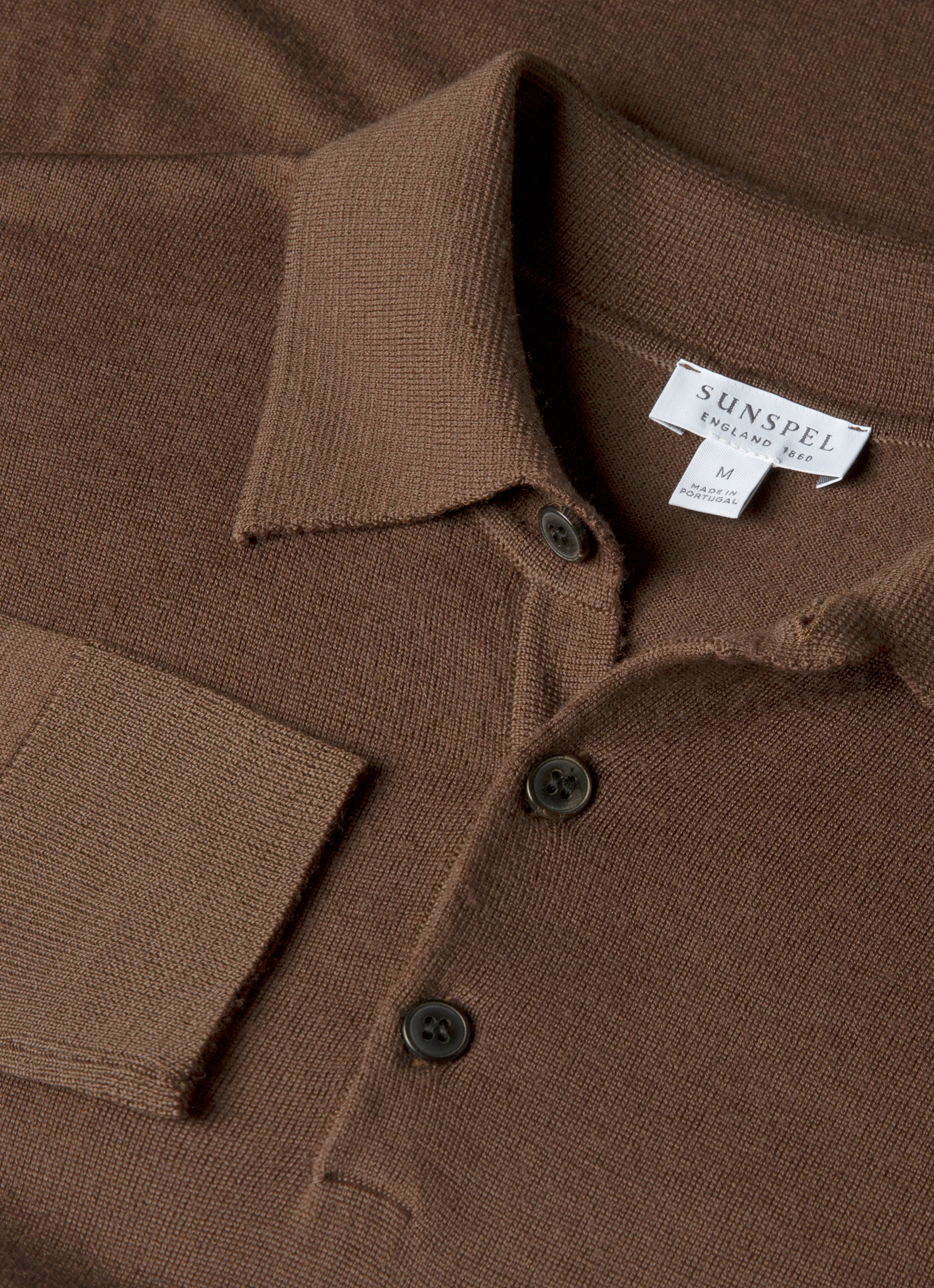 Men's Extra-Fine Merino Polo Shirt in Bark sold by Sunspel product image thumbnail 4