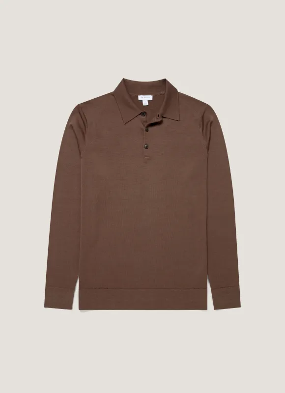 Men's Extra-Fine Merino Polo Shirt in Bark sold by Sunspel