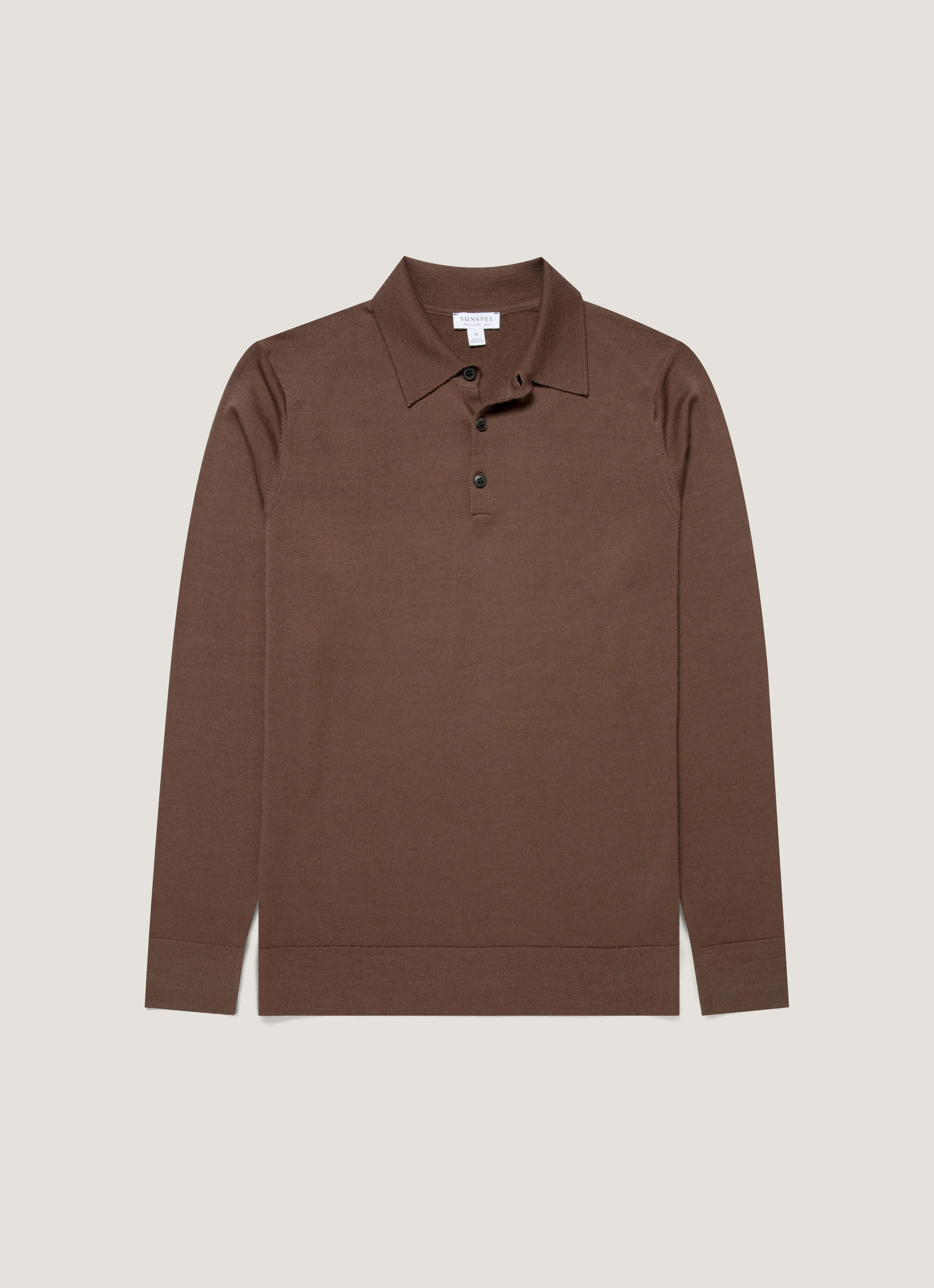 Men's Extra-Fine Merino Polo Shirt in Bark sold by Sunspel