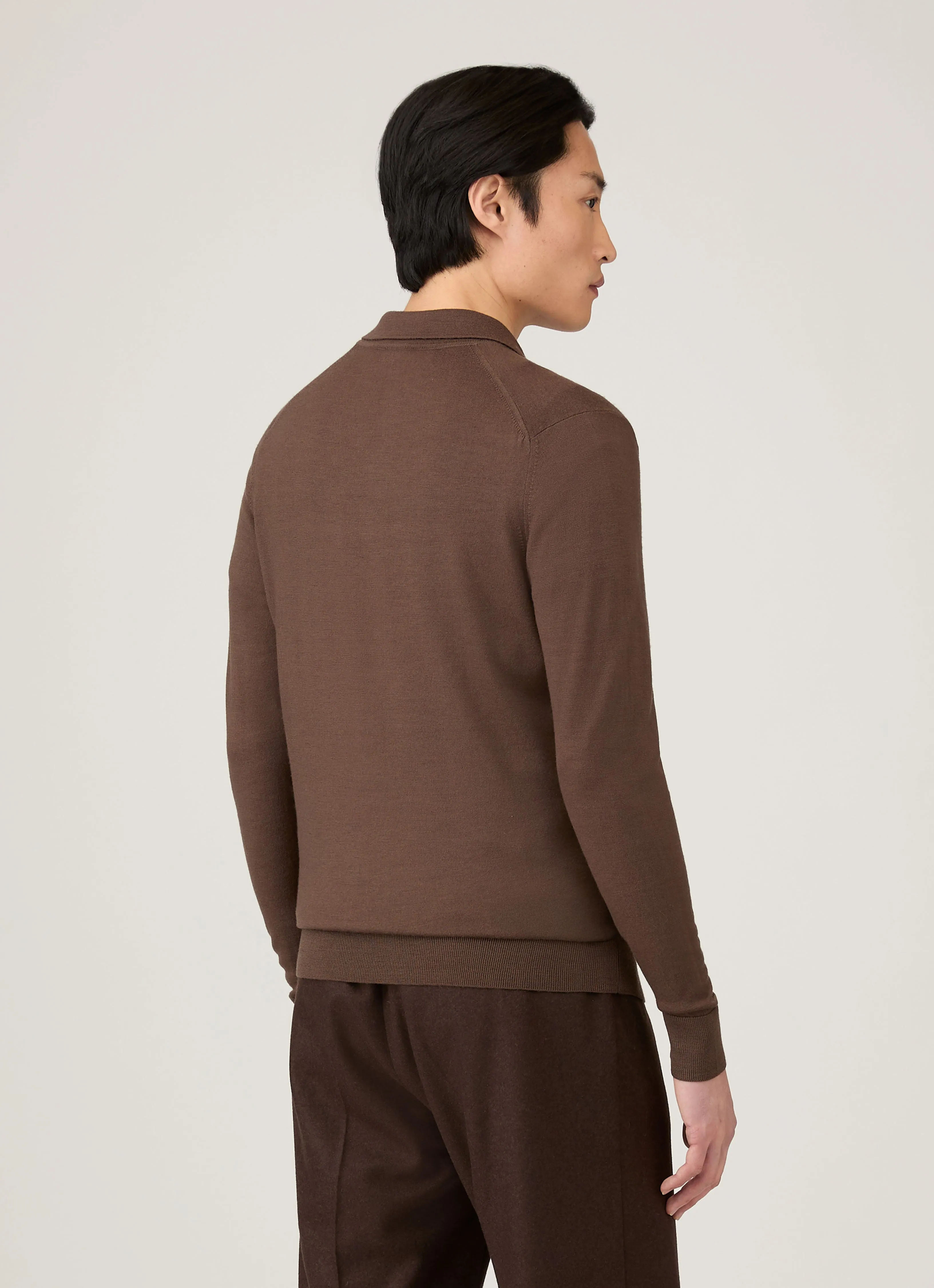 Men's Extra-Fine Merino Polo Shirt in Bark sold by Sunspel product image thumbnail 5