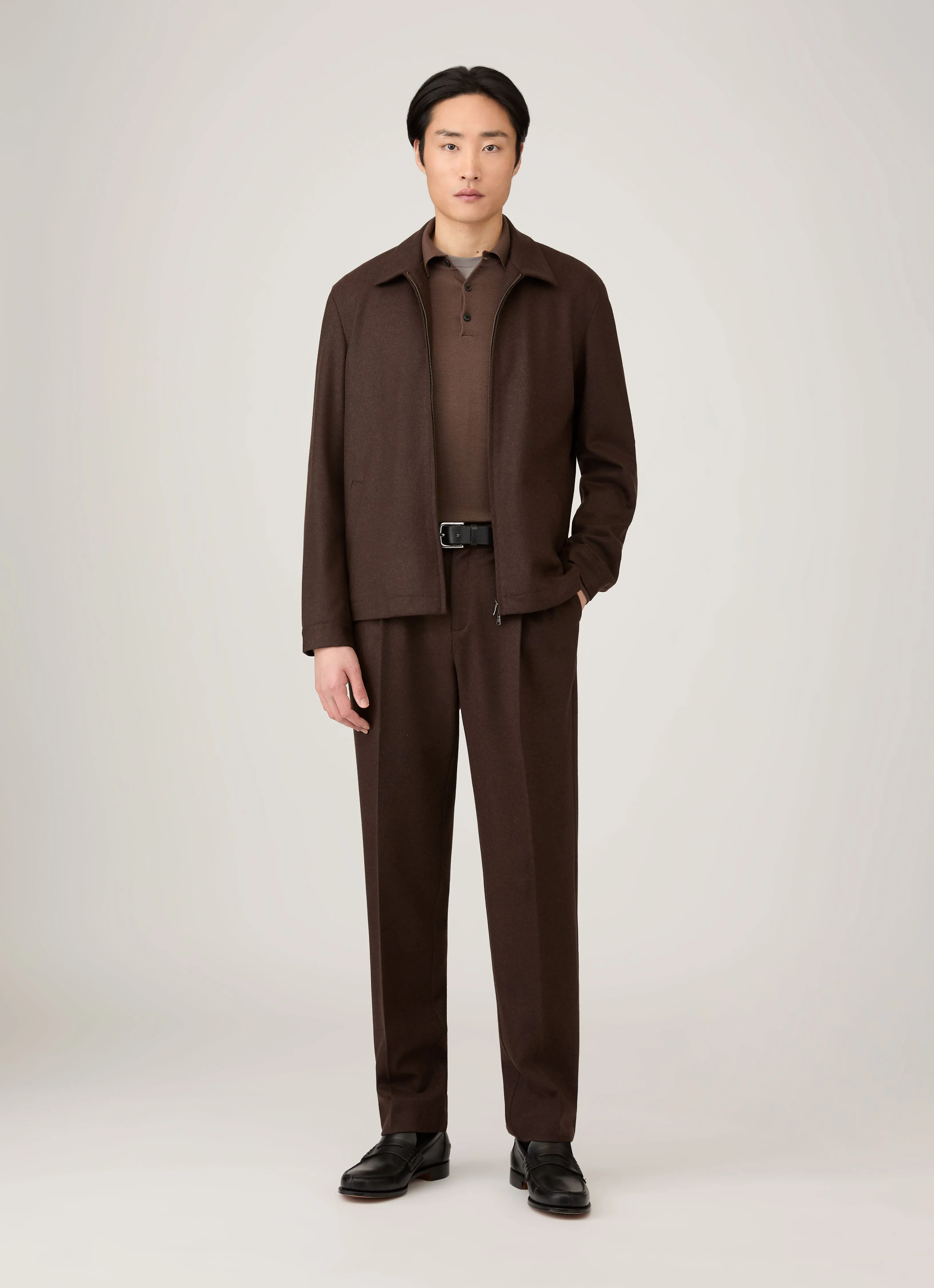 Men's Extra-Fine Merino Polo Shirt in Bark sold by Sunspel product image thumbnail 3