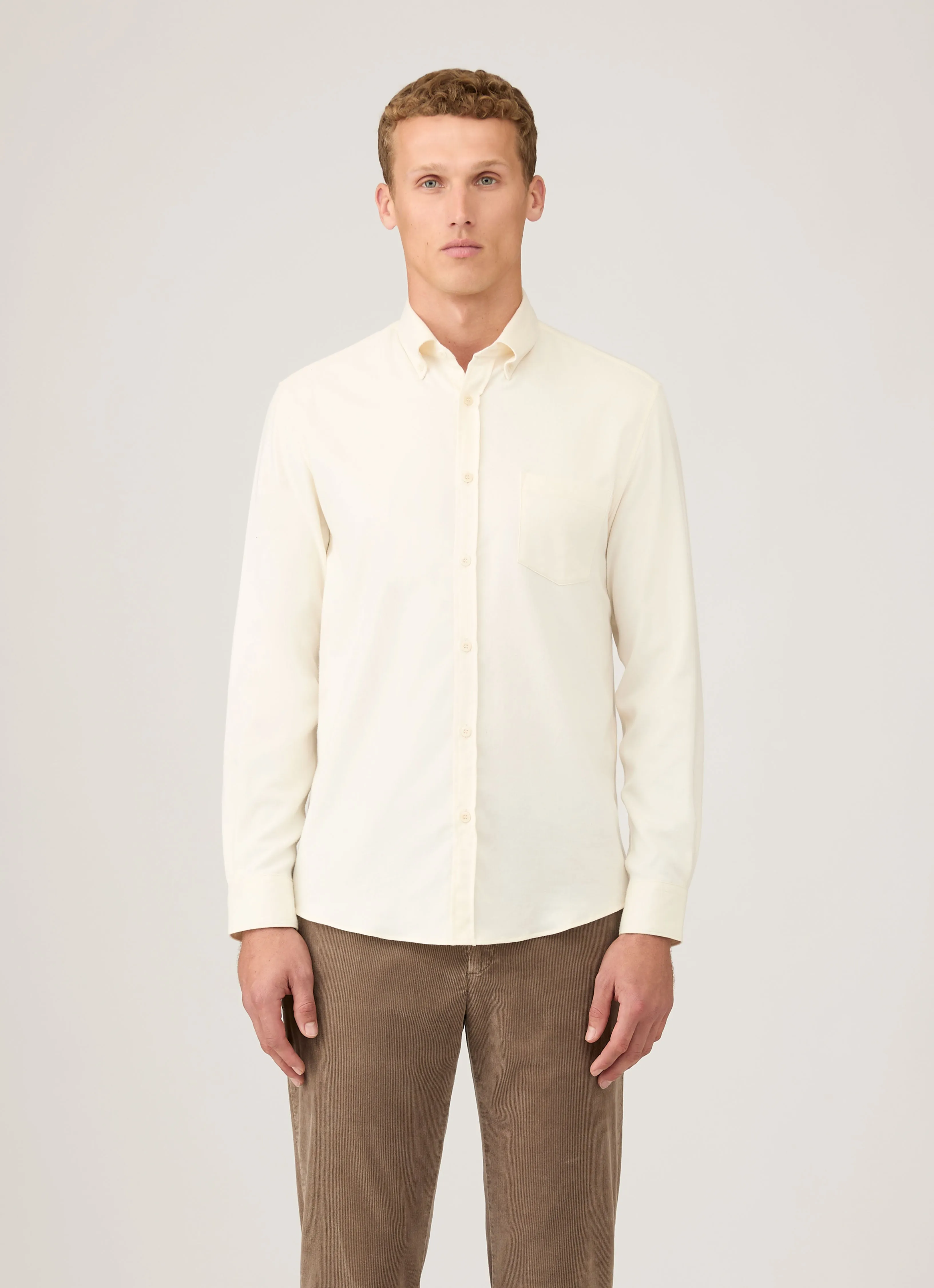 Men's Button Down Flannel Shirt in Ecru sold by Sunspel product image thumbnail 2