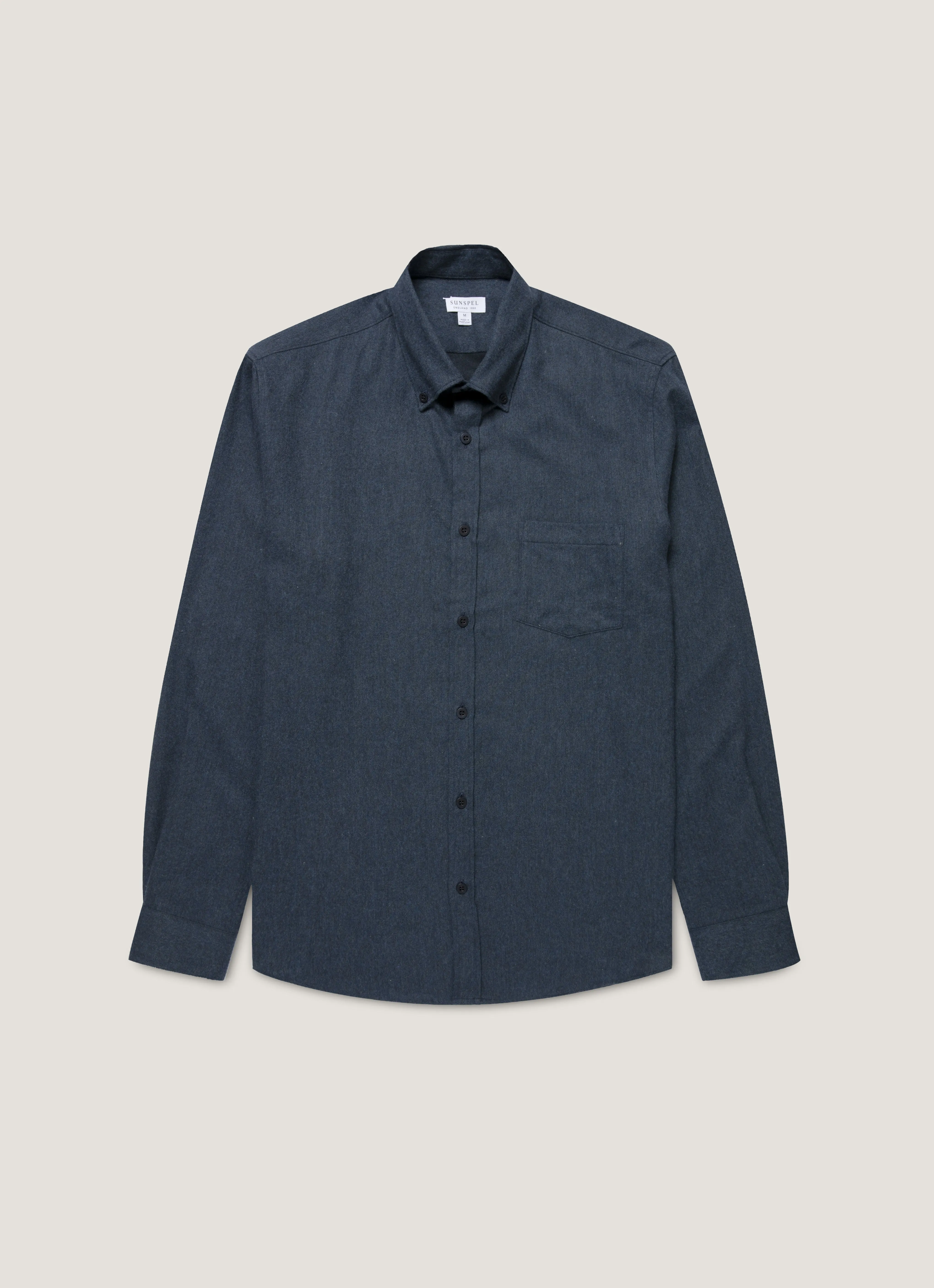 Men's Button Down Flannel Shirt in Selvedge Blue Melange sold by Sunspel