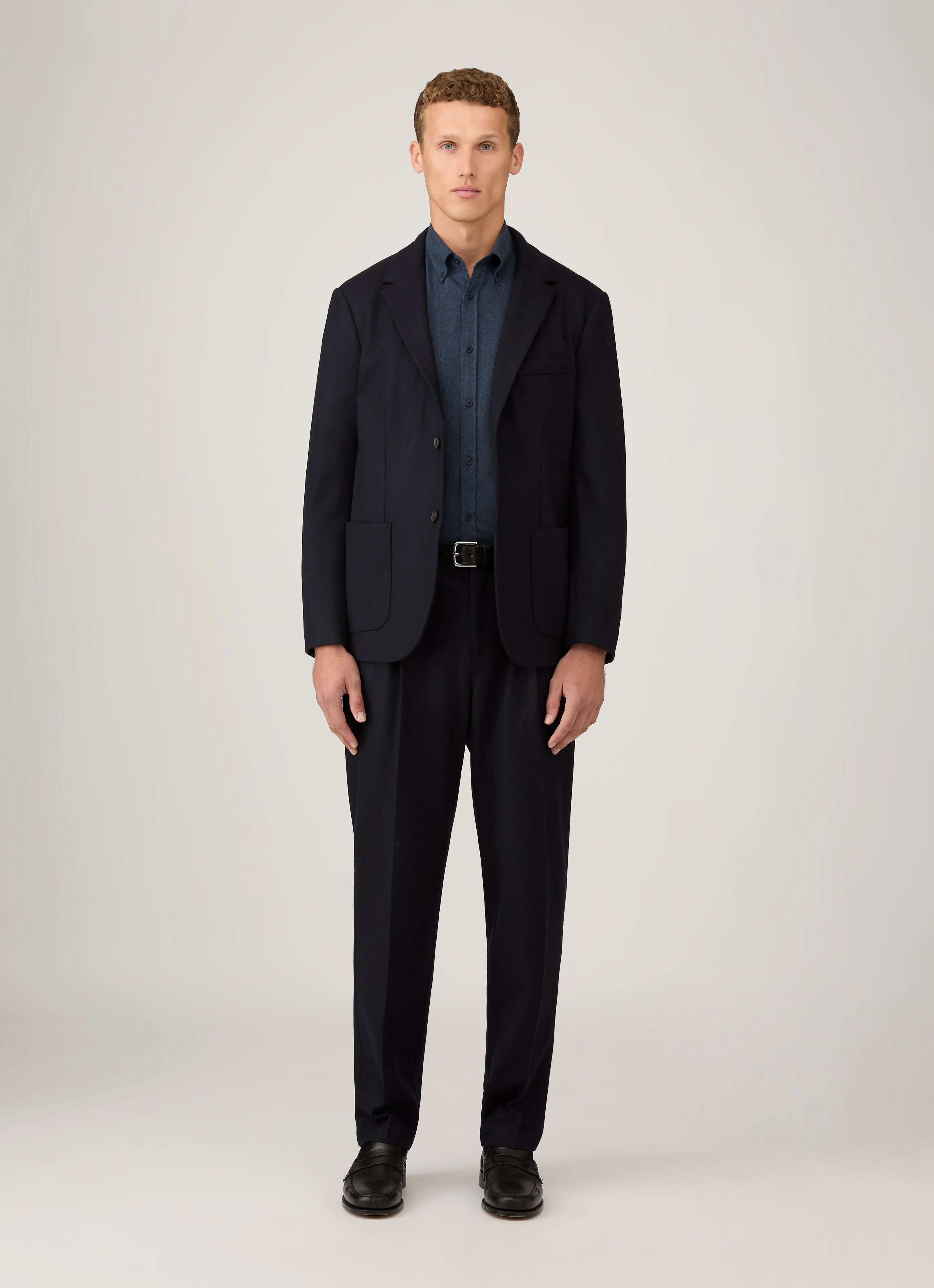 Men's Button Down Flannel Shirt in Selvedge Blue Melange sold by Sunspel product image thumbnail 3