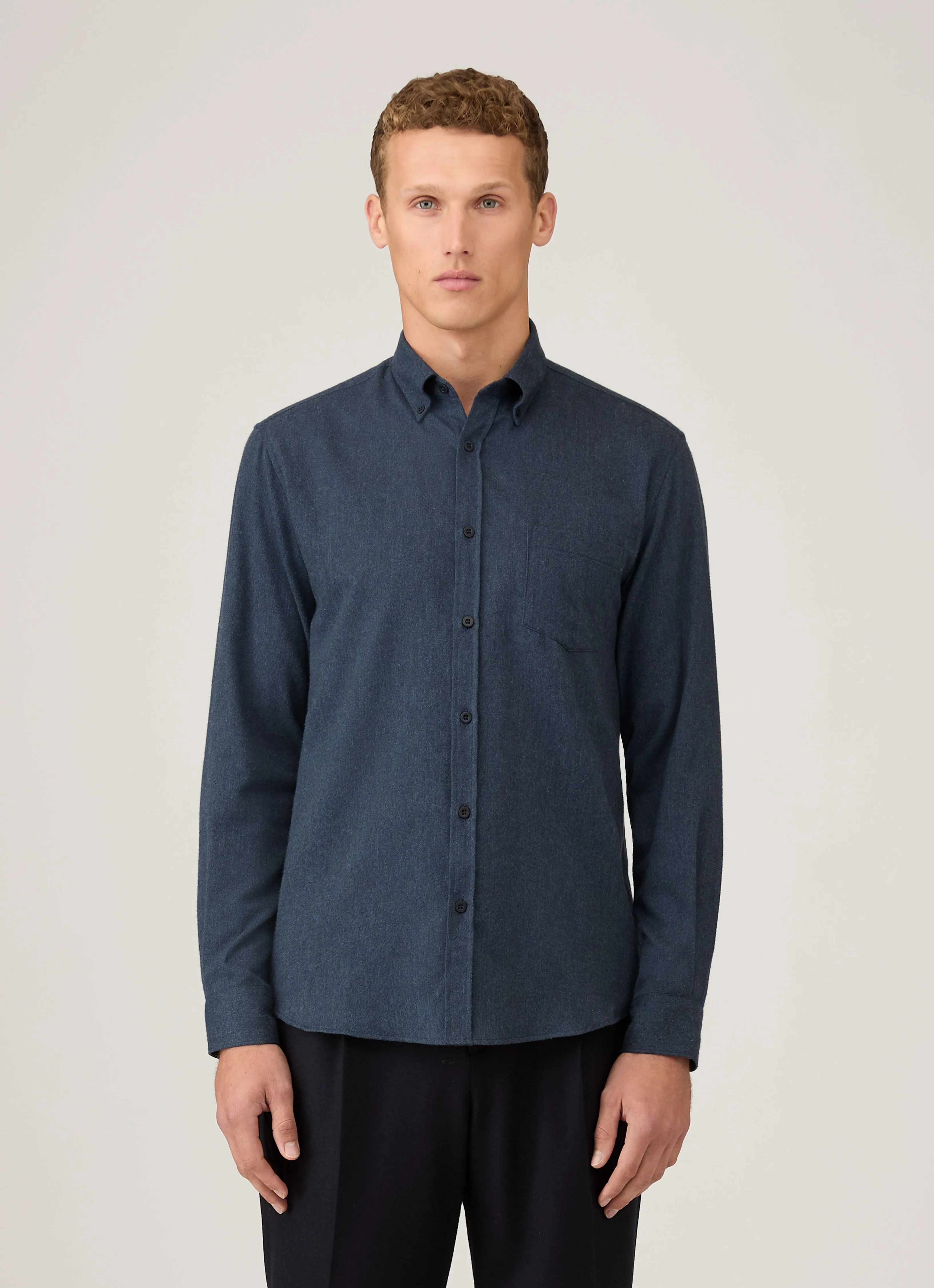 Men's Button Down Flannel Shirt in Selvedge Blue Melange sold by Sunspel product image thumbnail 2