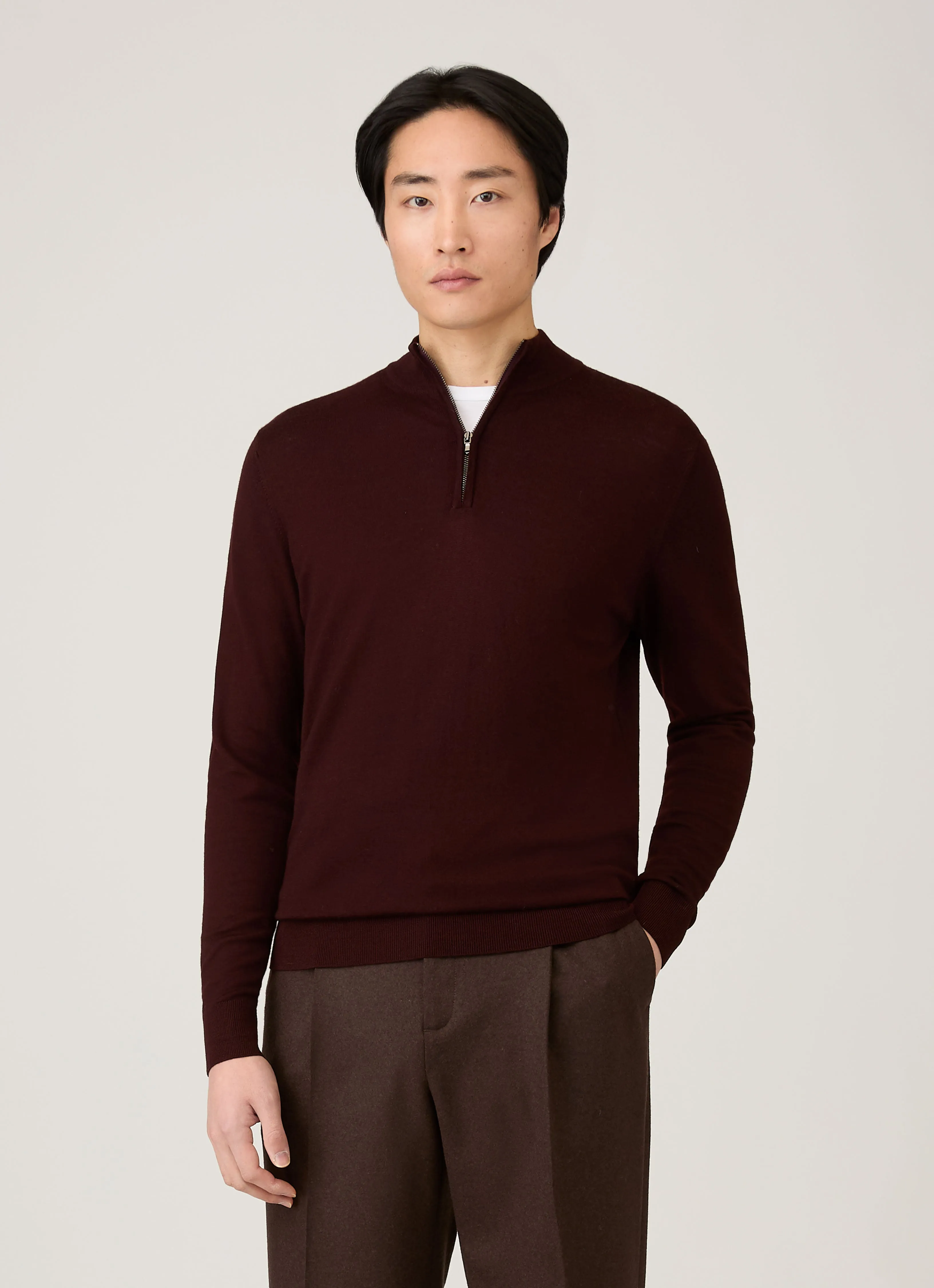 Men's Extra-Fine Merino Zip Neck in Bakelite sold by Sunspel product image thumbnail 2