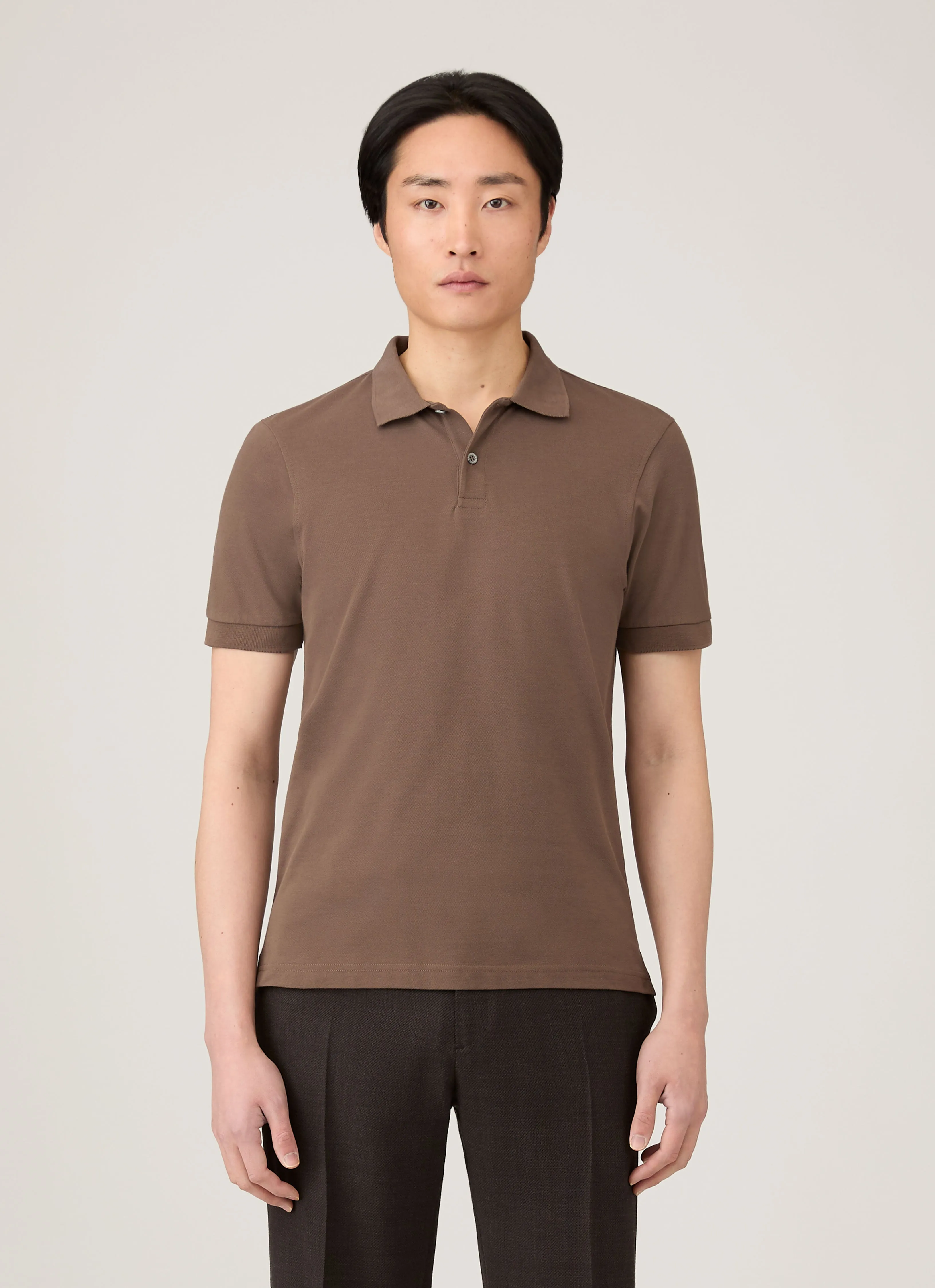 Men's Piqué Polo Shirt in Bark sold by Sunspel product image thumbnail 2