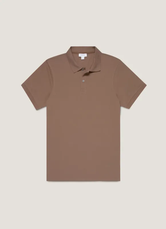 Men's Piqué Polo Shirt in Bark sold by Sunspel