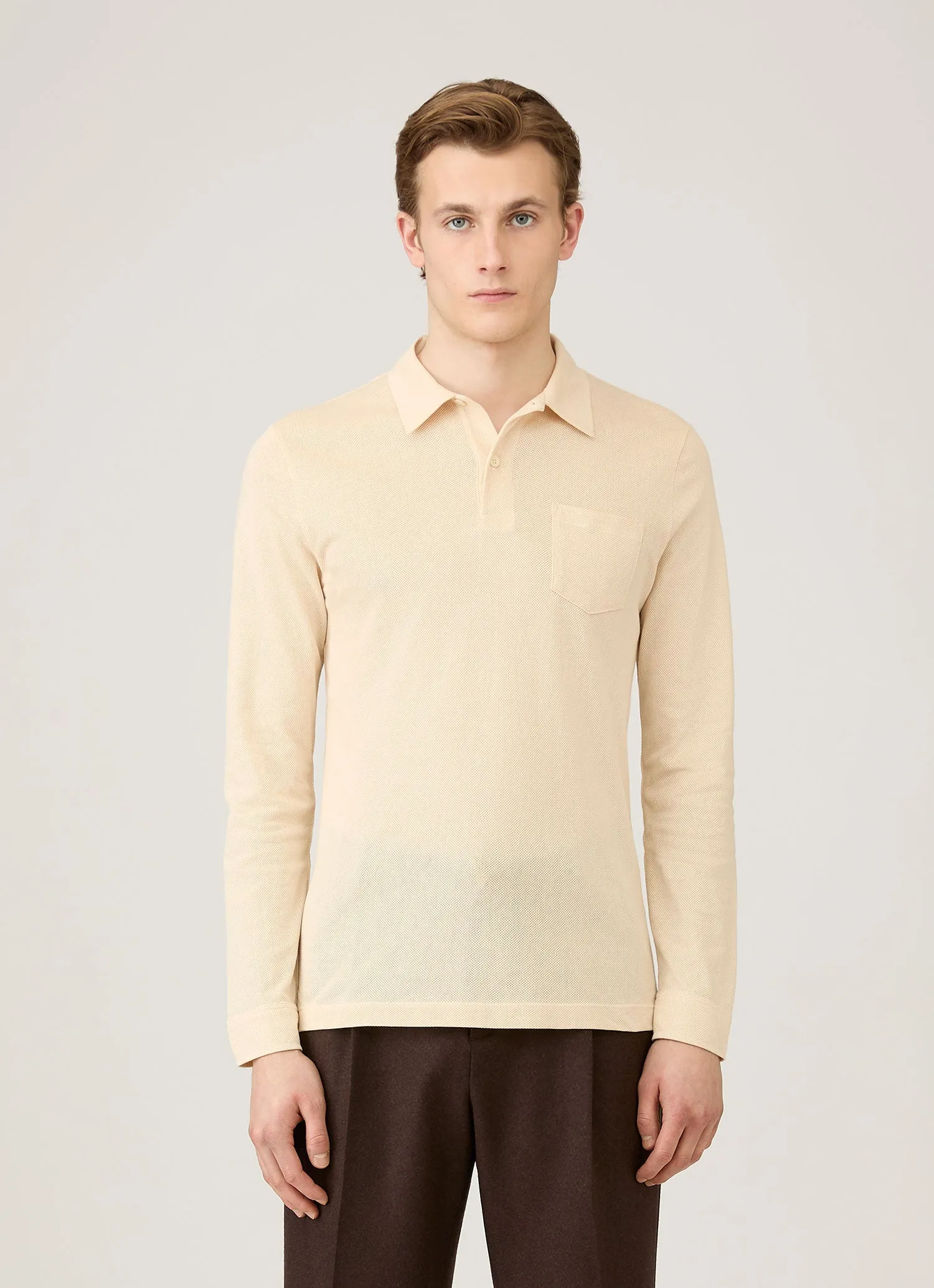 Men's Long Sleeve Riviera Polo Shirt in Undyed sold by Sunspel product image thumbnail 2