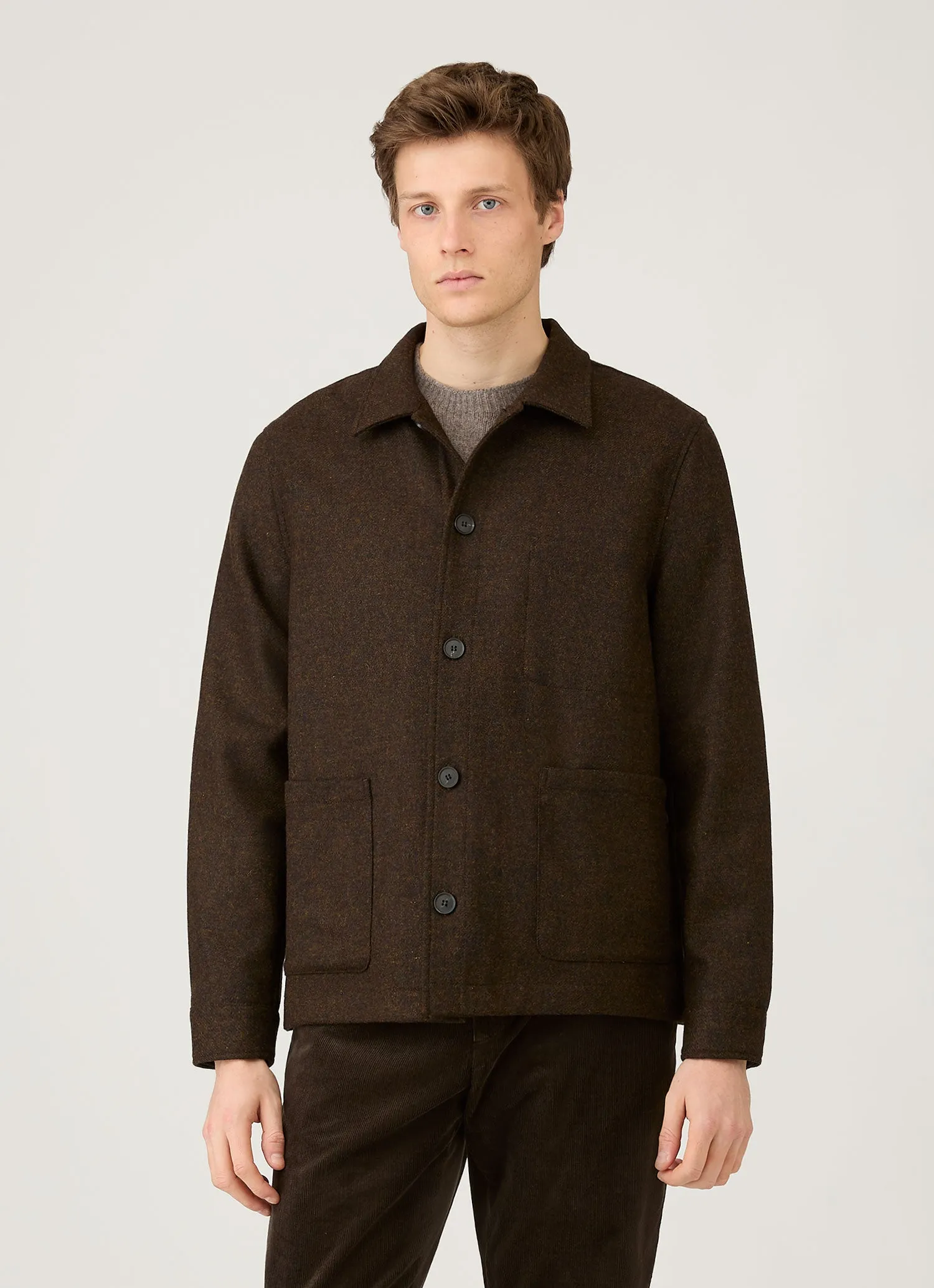 Men's Wool Twin Pocket Jacket in Truffle sold by Sunspel product image thumbnail 2
