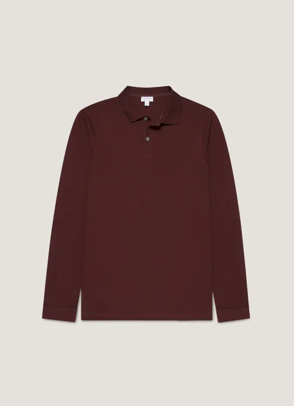Men's Long Sleeve Piqué Polo Shirt in Bakelite sold by Sunspel
