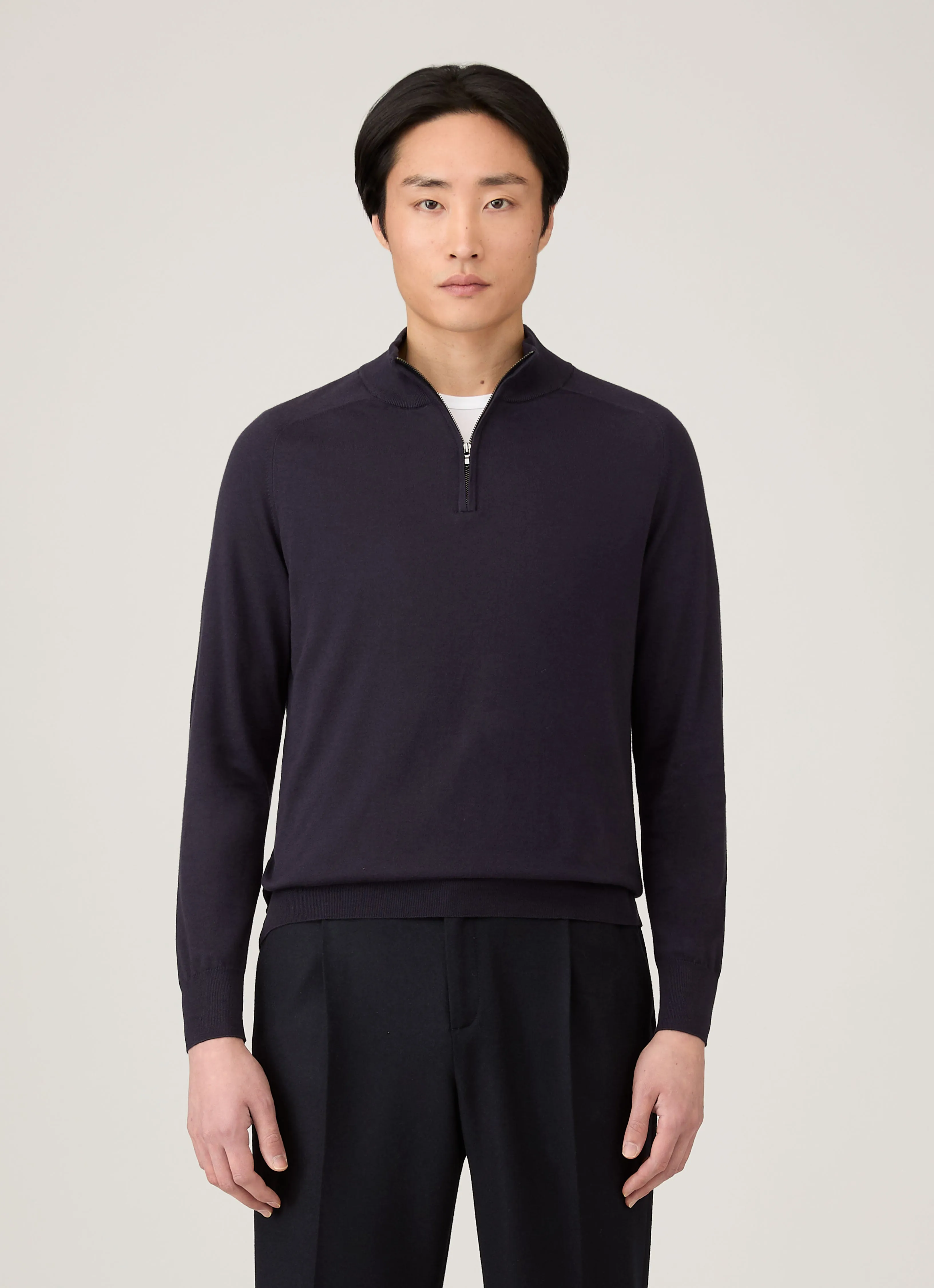 Men's Sea Island Cashmere Half Zip in Midnight Navy sold by Sunspel product image thumbnail 2