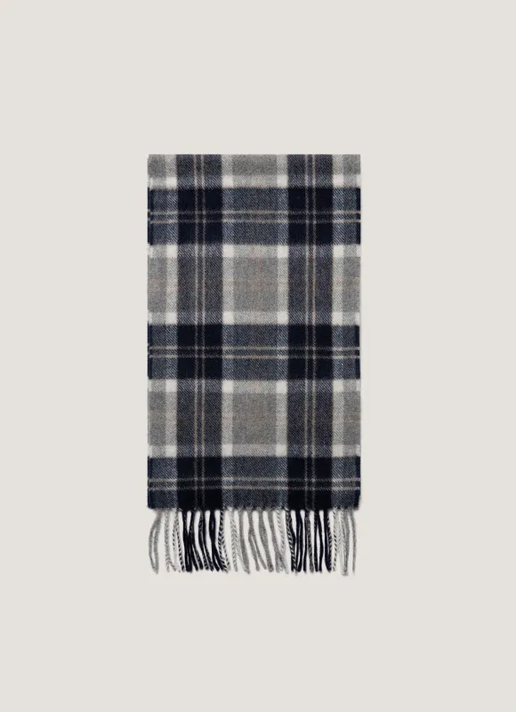 Cashmere Scarf in Navy Check sold by Sunspel