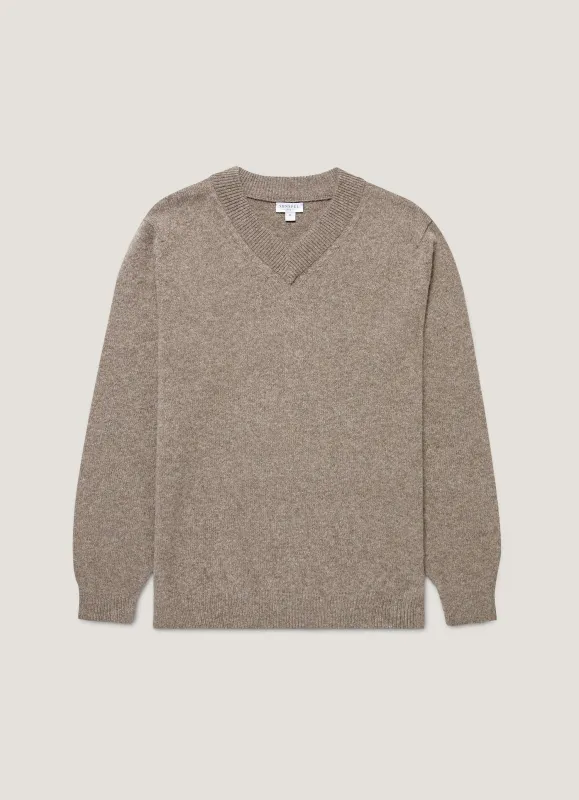 Men's Lambswool V-neck Jumper in Bark sold by Sunspel