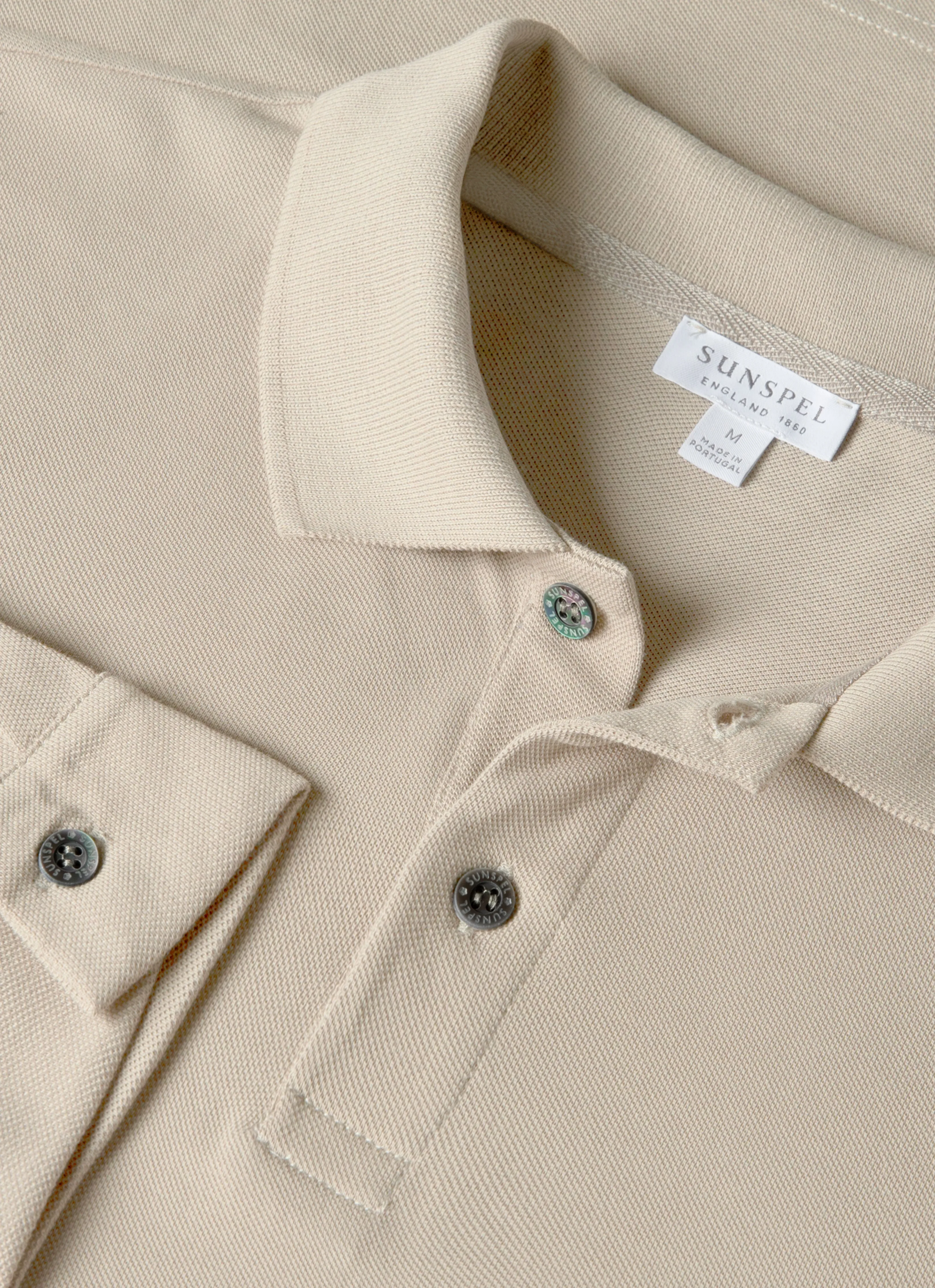 Men's Long Sleeve Piqué Polo Shirt in Fog sold by Sunspel product image thumbnail 4