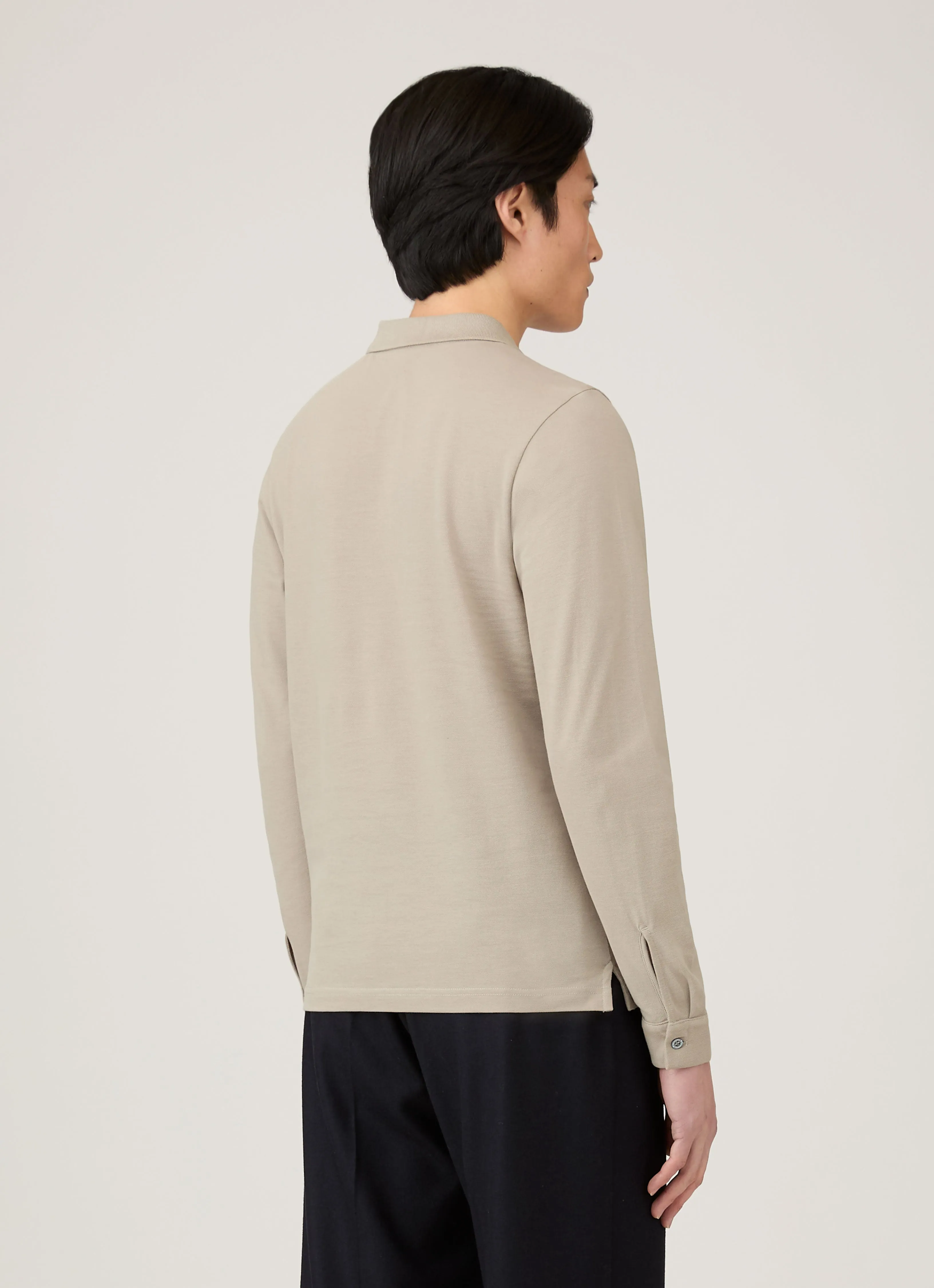Men's Long Sleeve Piqué Polo Shirt in Fog sold by Sunspel product image thumbnail 5