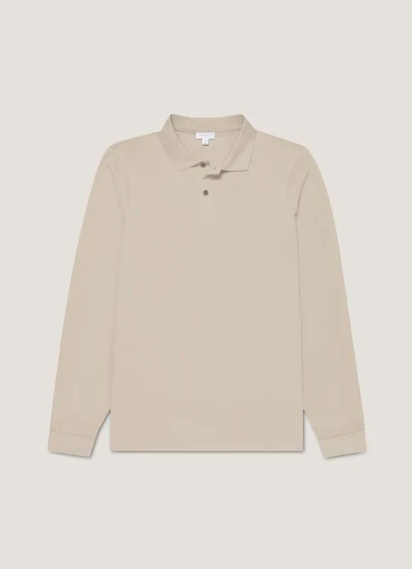 Men's Long Sleeve Piqué Polo Shirt in Fog sold by Sunspel