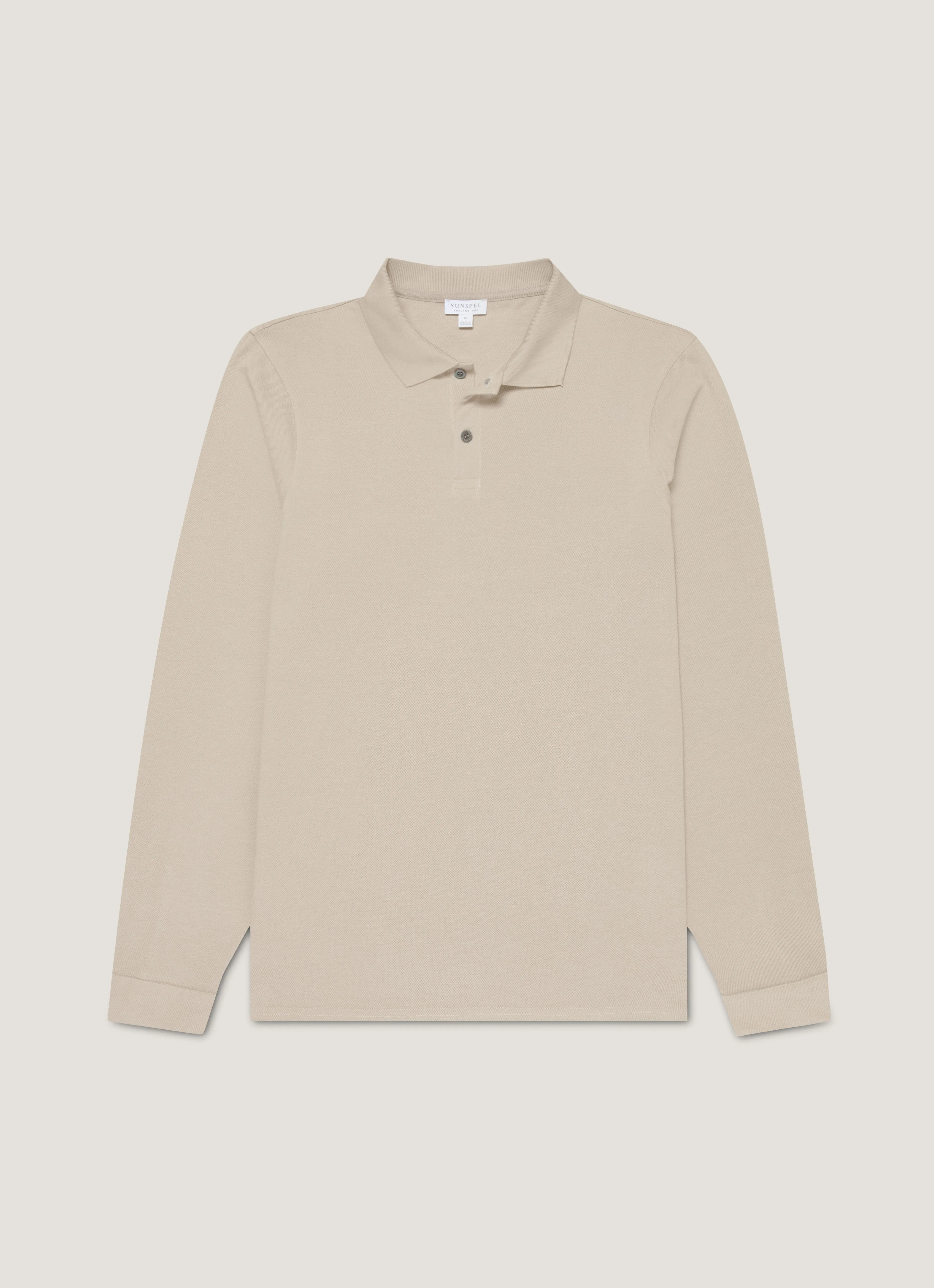 Men's Long Sleeve Piqué Polo Shirt in Fog sold by Sunspel