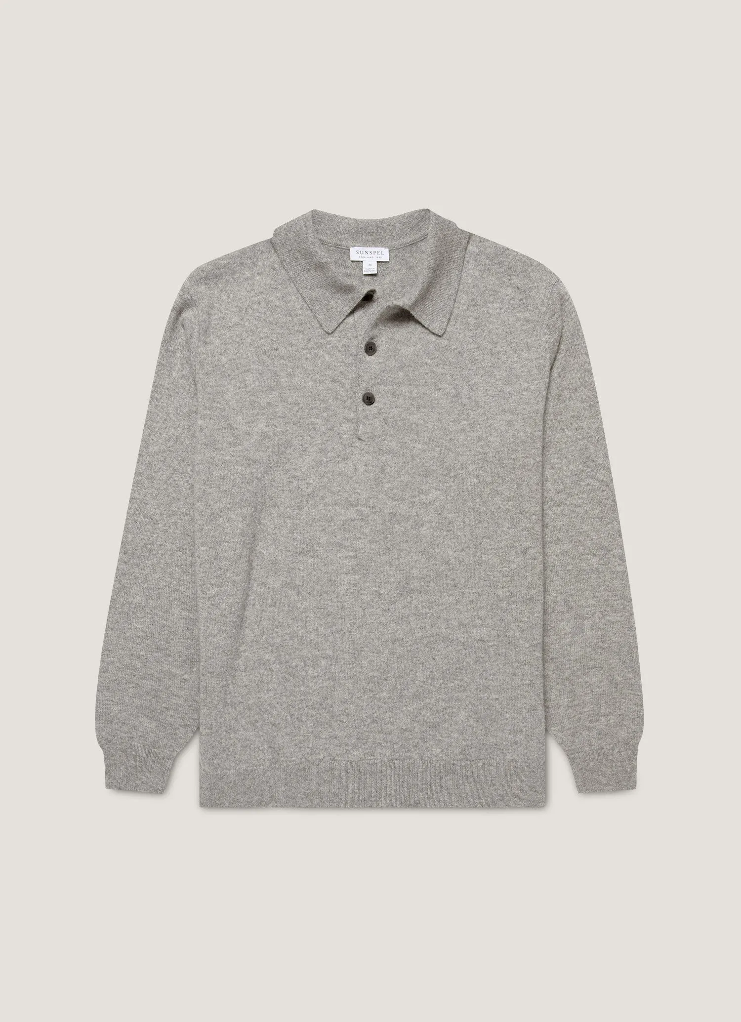 Men's Cashmere Polo Shirt in Grey Melange sold by Sunspel